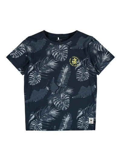 Name It T-Shirt Name It Jungen T-Shirt mit Blätterprint in blau (1-tlg) sportlicher Schnitt