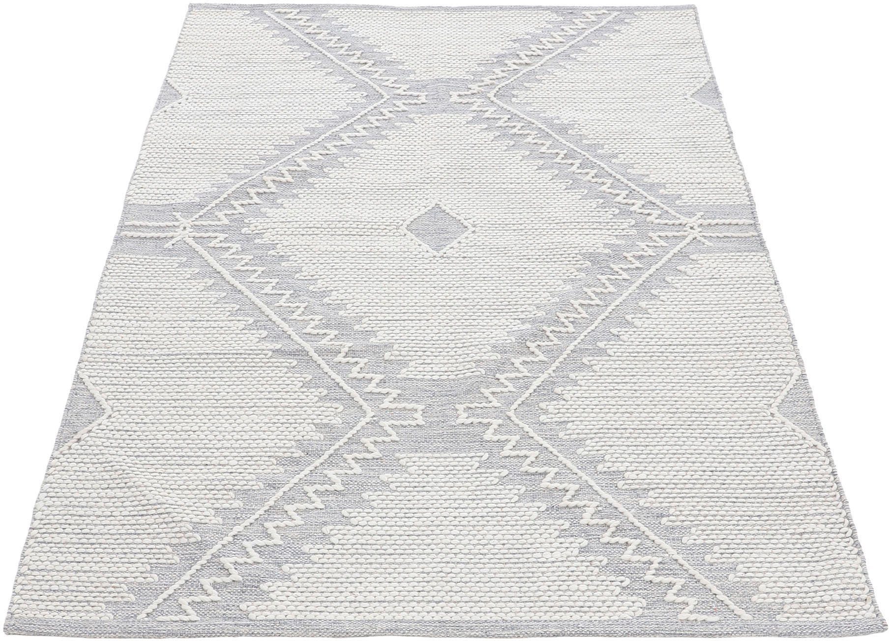 5 Handweb, Teppich Baumwolle reine grau rechteckig, carpetfine, Kelim handgewebt, Effekt, geometrisch, Durry, mm, Höhe: Hoch-Tief