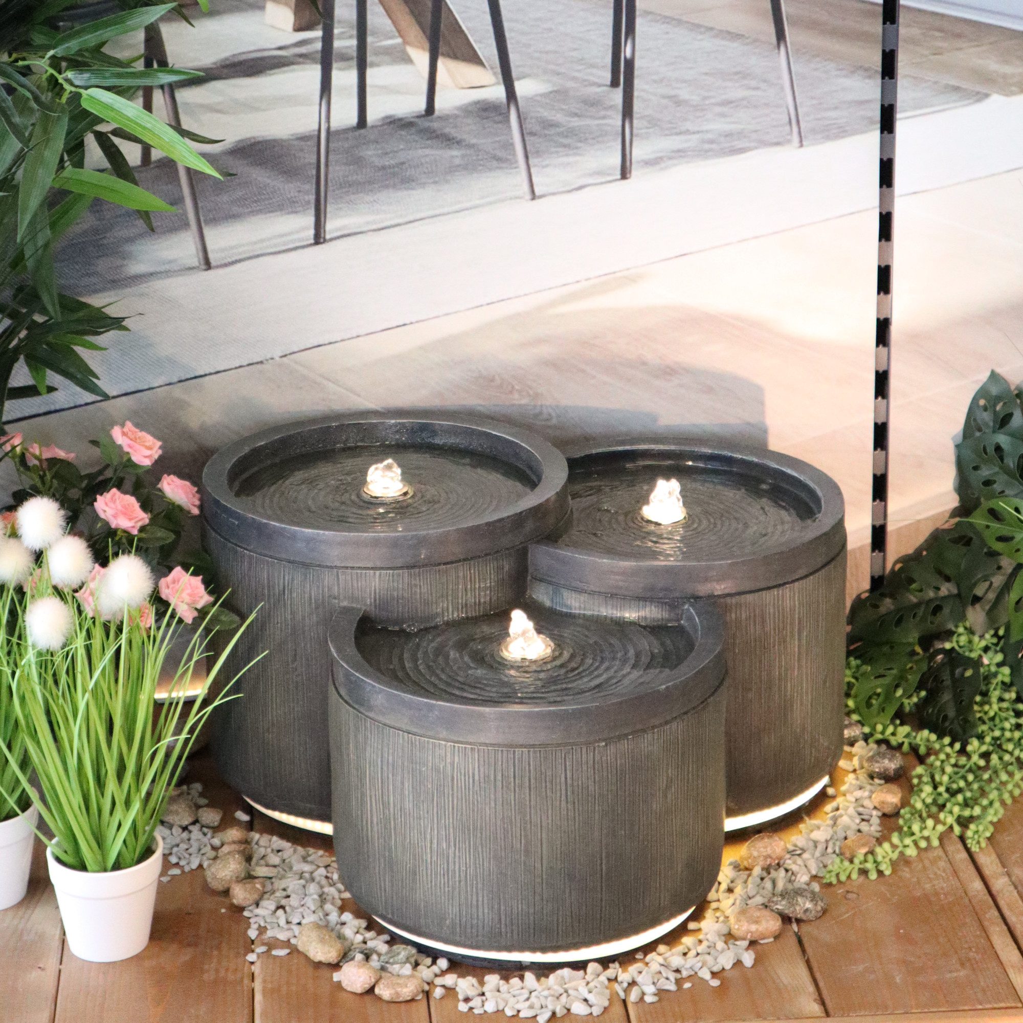 Wacredo Gartenbrunnen Premium Wasserspiel Komplettset Aruba, Wasserbecken BxT: 55x51 cm, Gesamtmaß: 55 x 51 x 28cm (L x B x H)