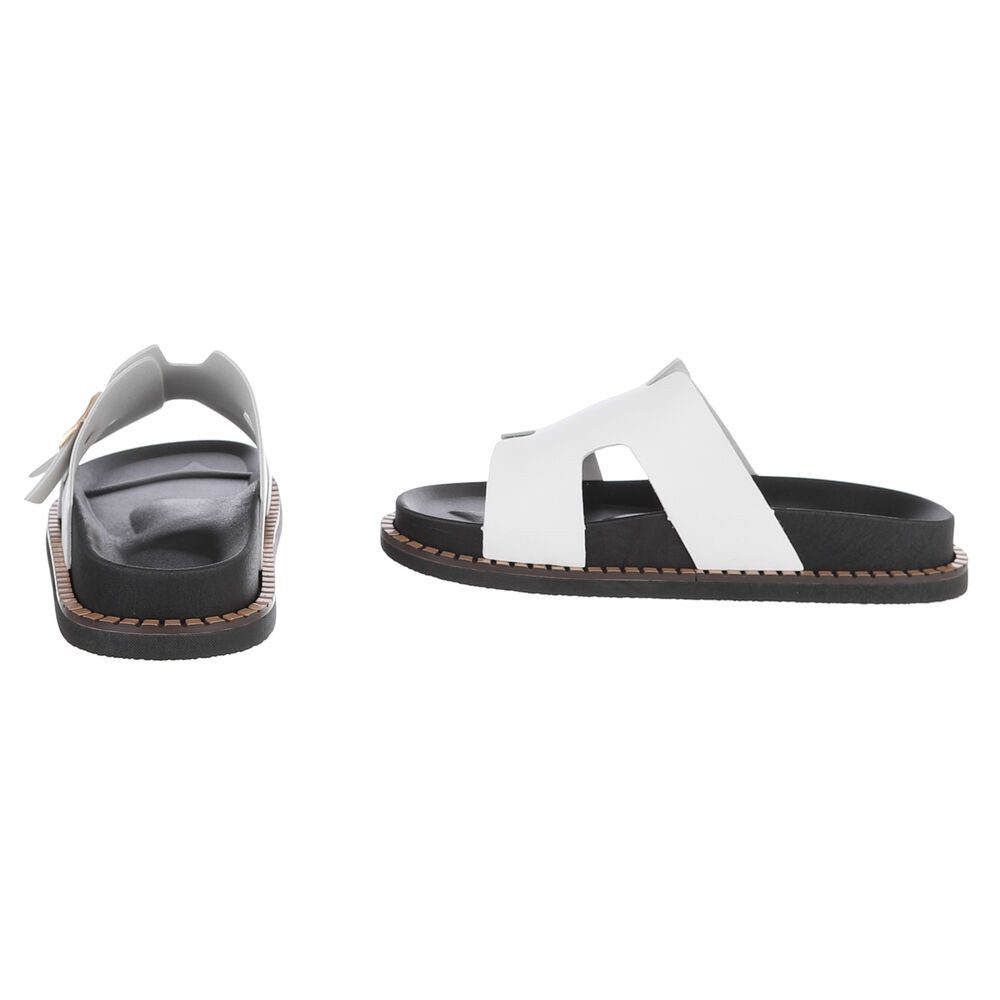 Ital-Design Damen Sandale mit Schnallen und Profilsohle Pantolette (91970948) Flach Pantoletten in Weiß – Bild 5 von 5