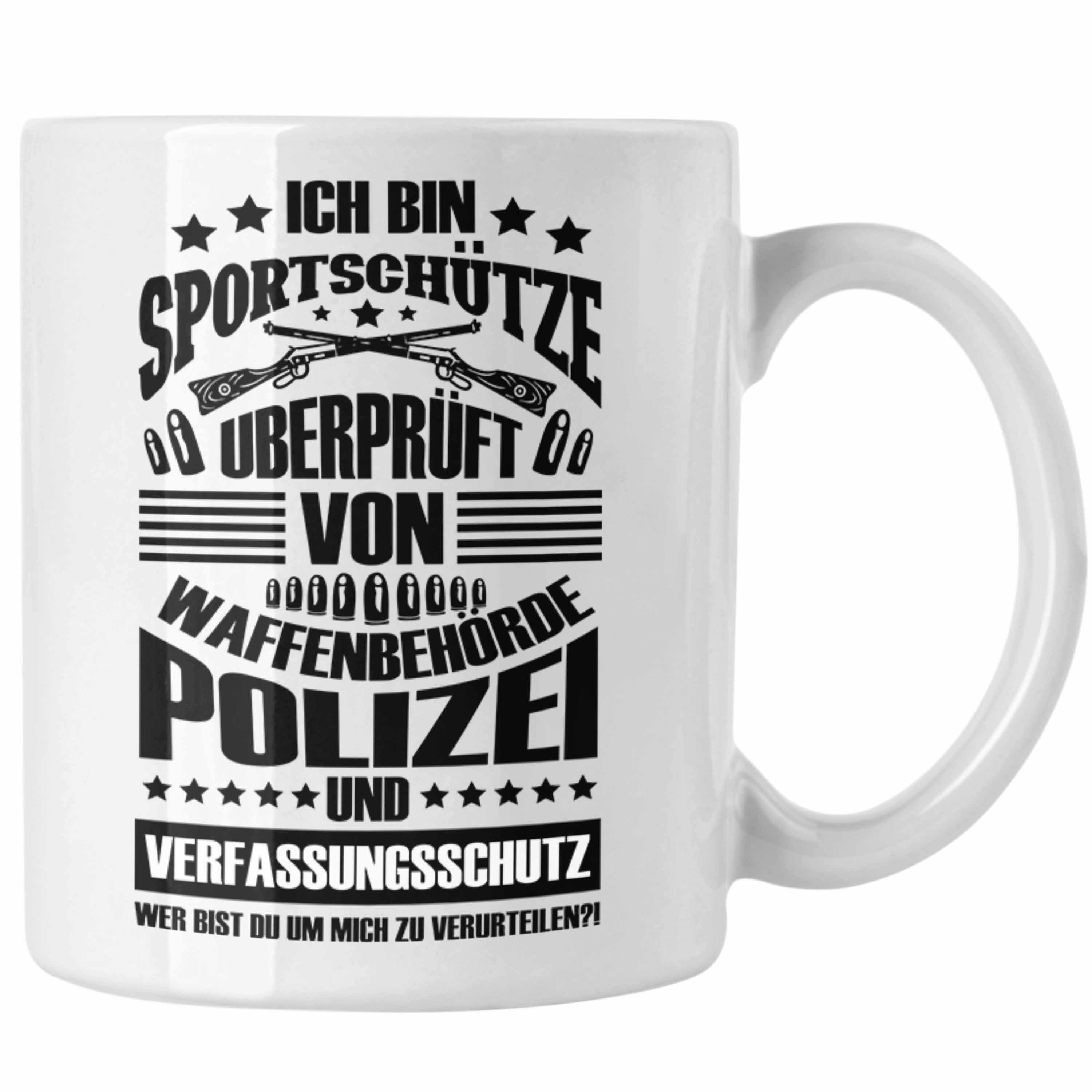 Trendation Tasse Lustige Schießen-Tasse für Sportschützen Geschenk Ich Bin Sportschütze Weiss