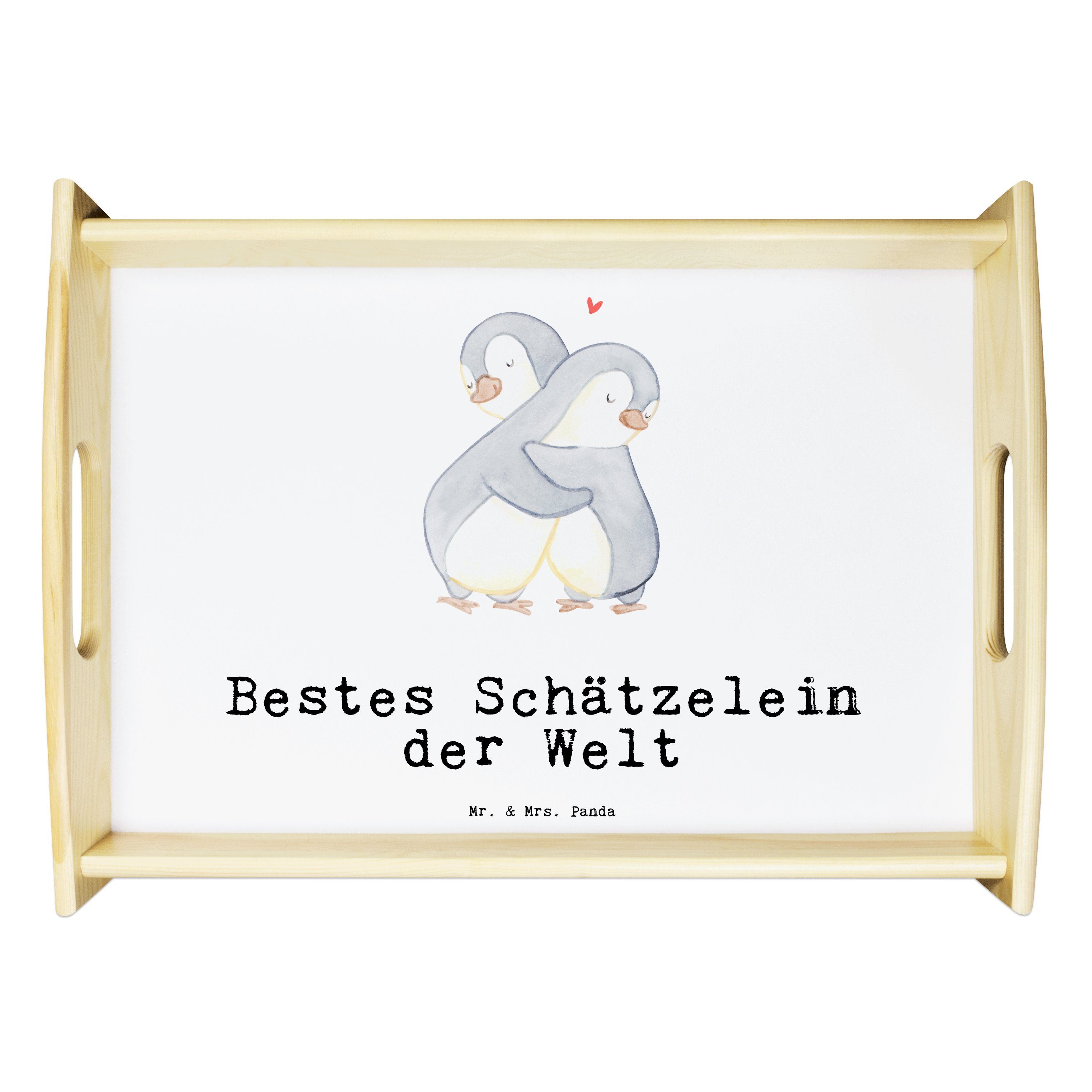 Mr. & Geschenk, (1-tlg) - Eh, Panda Echtholz Bestes Schätzelein Pinguin Weiß Welt der Tablett - Geburtstag, Mrs. lasiert