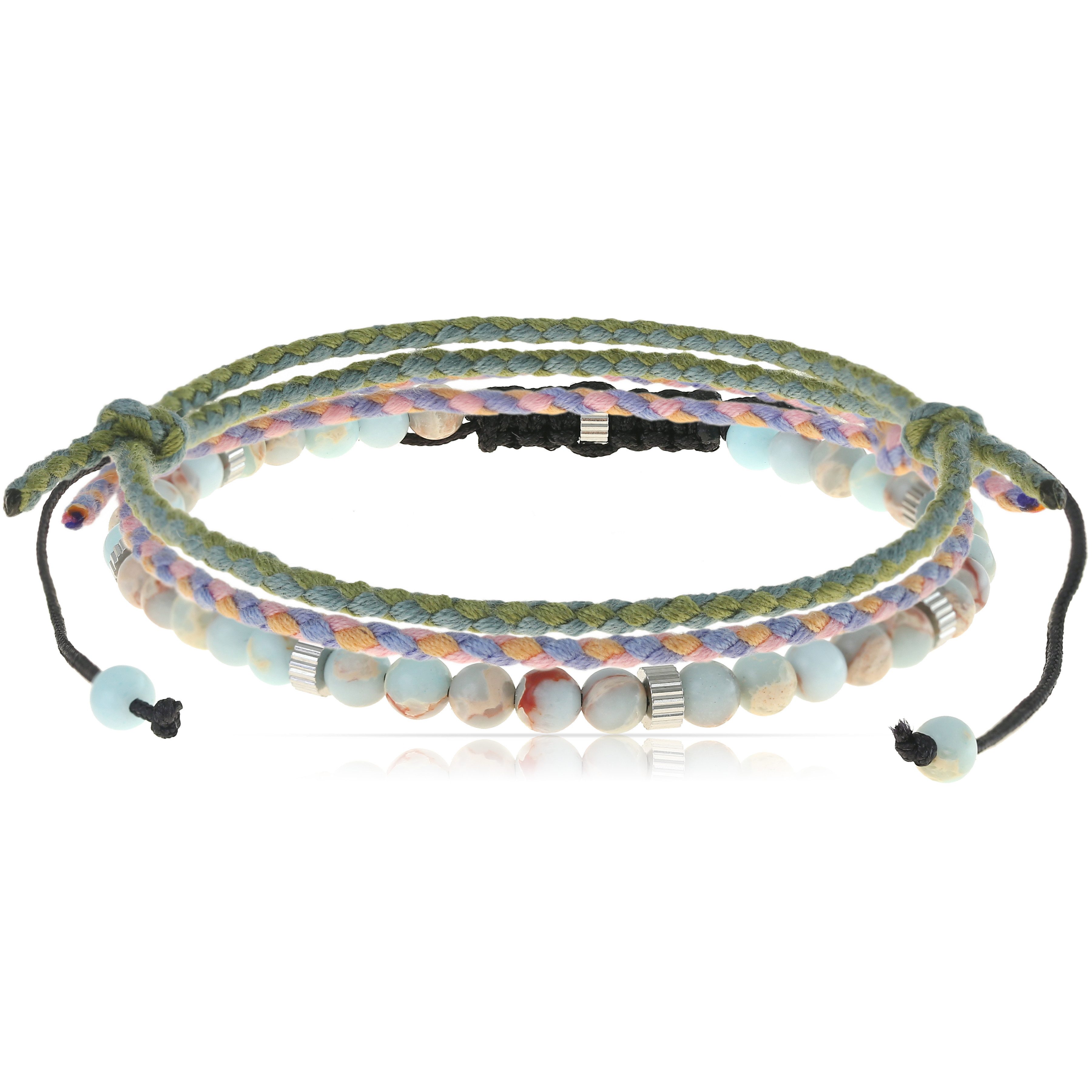 Made by Nami Armband Set Armband Herren Damen bunt mit verschiedenen Armbändern, aus Stoff und Edelstahl - Schlichtes Design - Wasserfest