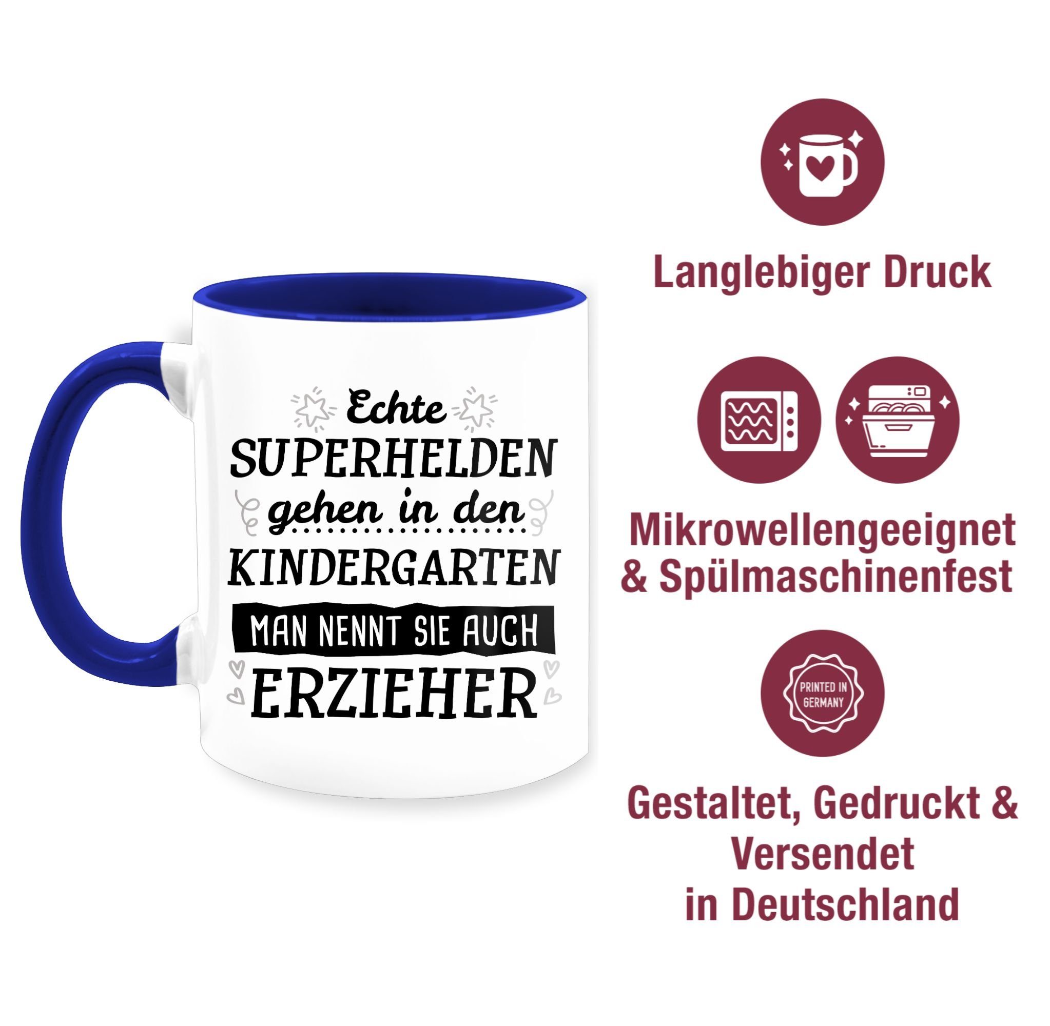 Shirtracer - Tasse in Dunkelblau Geschenk Kaffeetasse Keramik, 2 Kindergarten Echte Job Erzieher, den Superhelden gehen