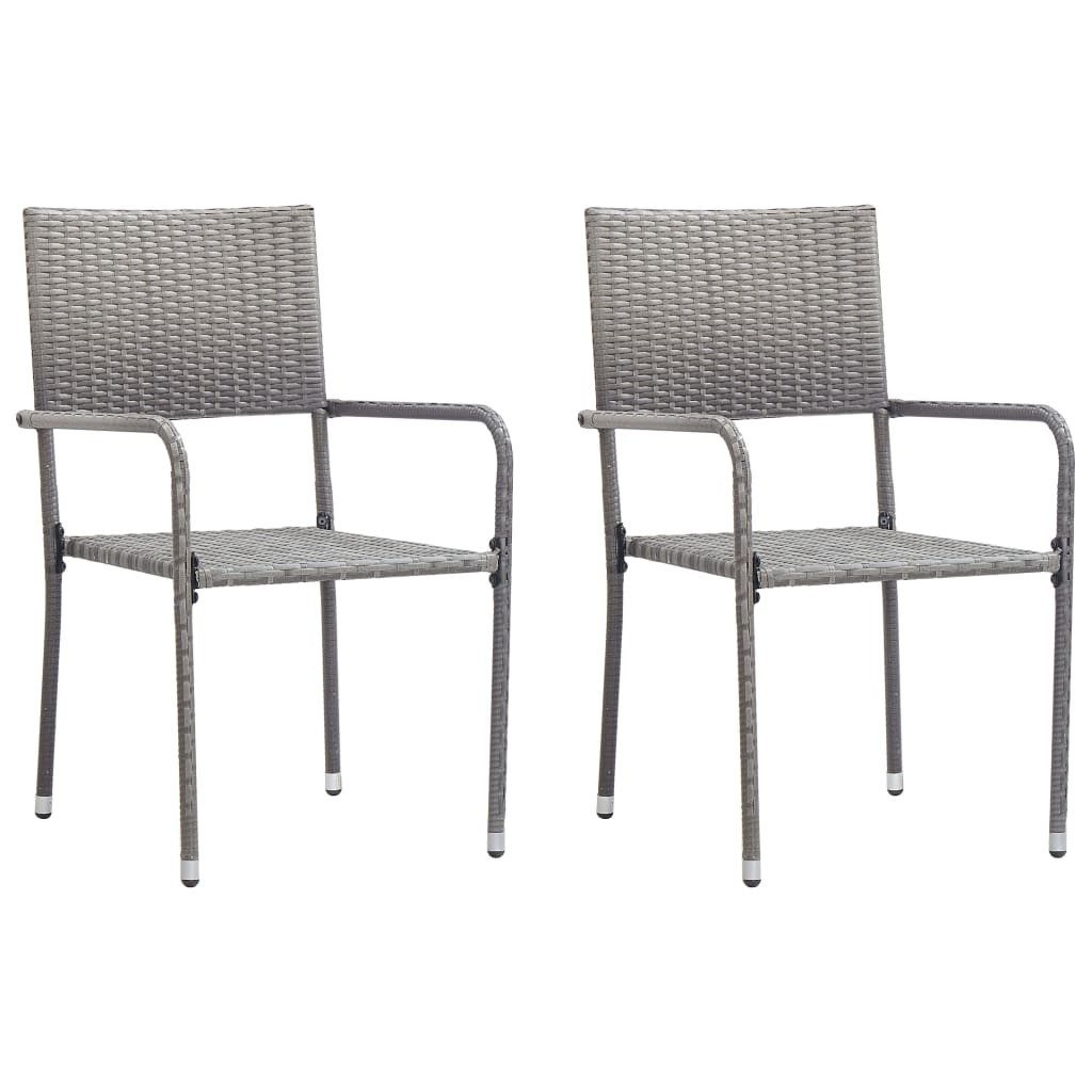 vidaXL Gartenstuhl Garten-Essstühle 2 Stk. Stapelbar Grau Polyrattan (2 St)