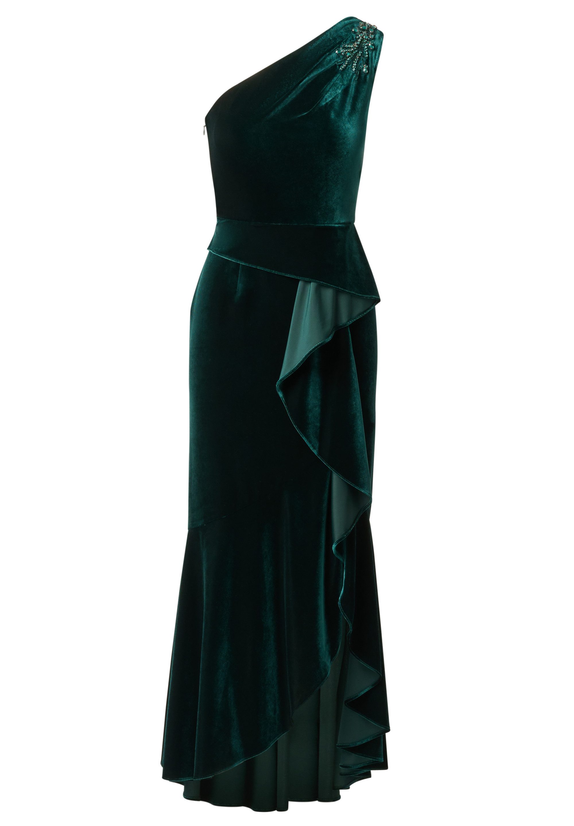 Adrianna Papell Abendkleid One Shoulder Velvet Dres Opulentes Abendkleid aus Samt im Meerjungfrauen-Stil – Bild 2 von 5