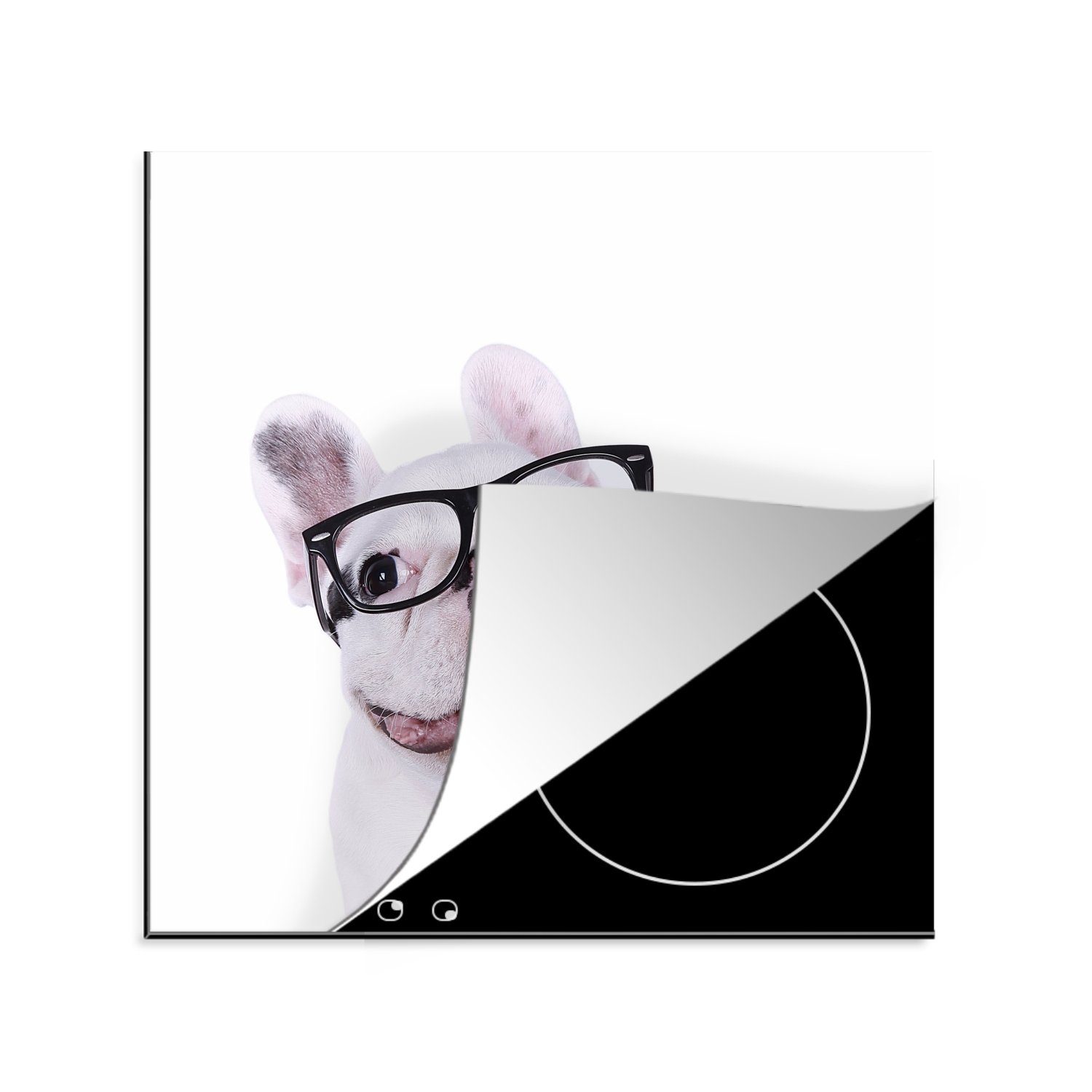 MuchoWow Herdblende-/Abdeckplatte Hund - Brille - Hipster, Vinyl, (1 tlg), 78x78 cm, Ceranfeldabdeckung, Arbeitsplatte für küche