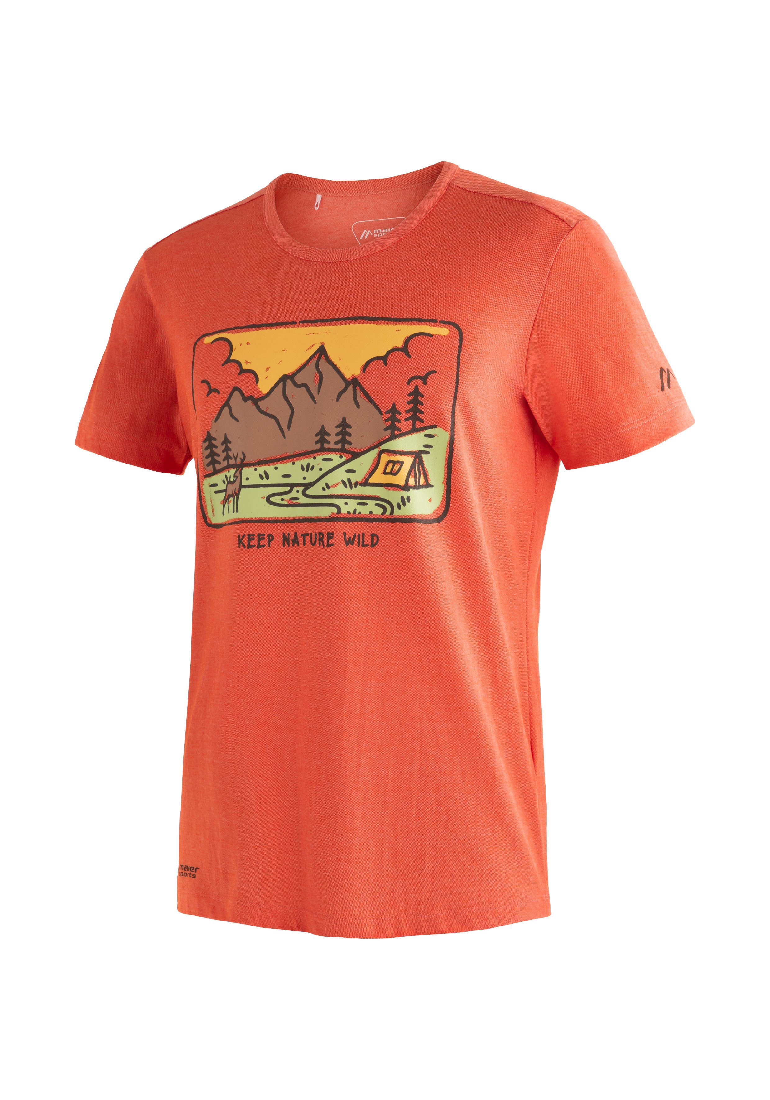 Maier Sports T-Shirt Burgeis 16 M Herren Kurzarmshirt mit Print für Wandern und Freizeit ziegelrot
