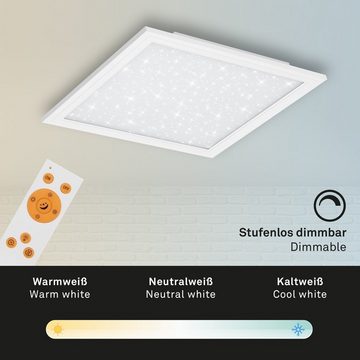 Briloner Leuchten LED Panel 7301-016, Sternenhimmel, CCT Farbtemperatursteuerung, Fernbedienung, dimmbar, ultraflach, LED fest verbaut, Kaltweiß, Neutralweiß, Tageslichtweiß, Warmweiß, Deckenlampe, 29,5x29,5x5,5cm, Weiß, 18W, Wohnzimmer, Schlafzimmer