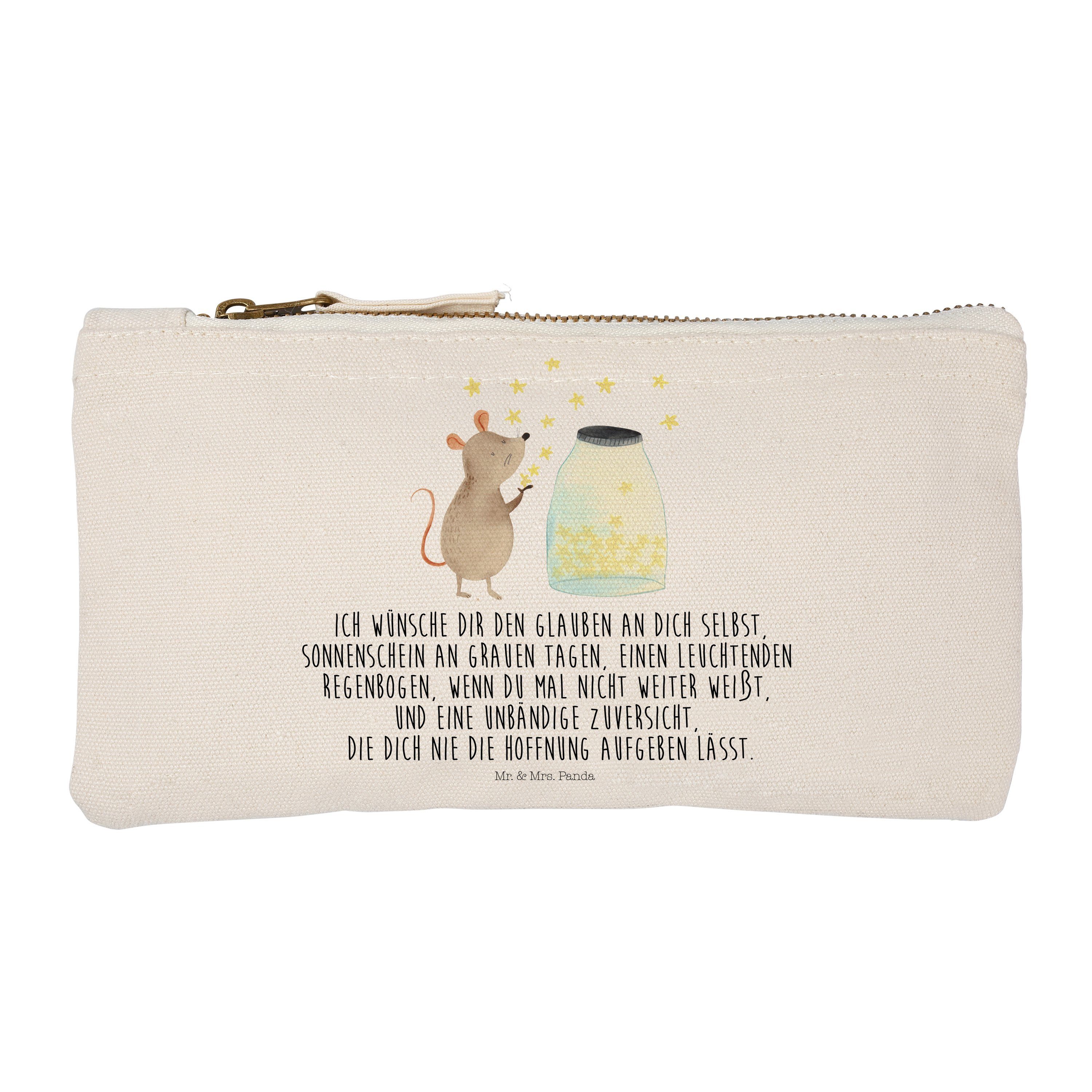 Mr. & Mrs. Panda Kosmetiktasche Maus Sterne - Weiß - Geschenk, Federmappe, Hoffnung, süße Tiermotive, (1-tlg) | Canvas-Taschen