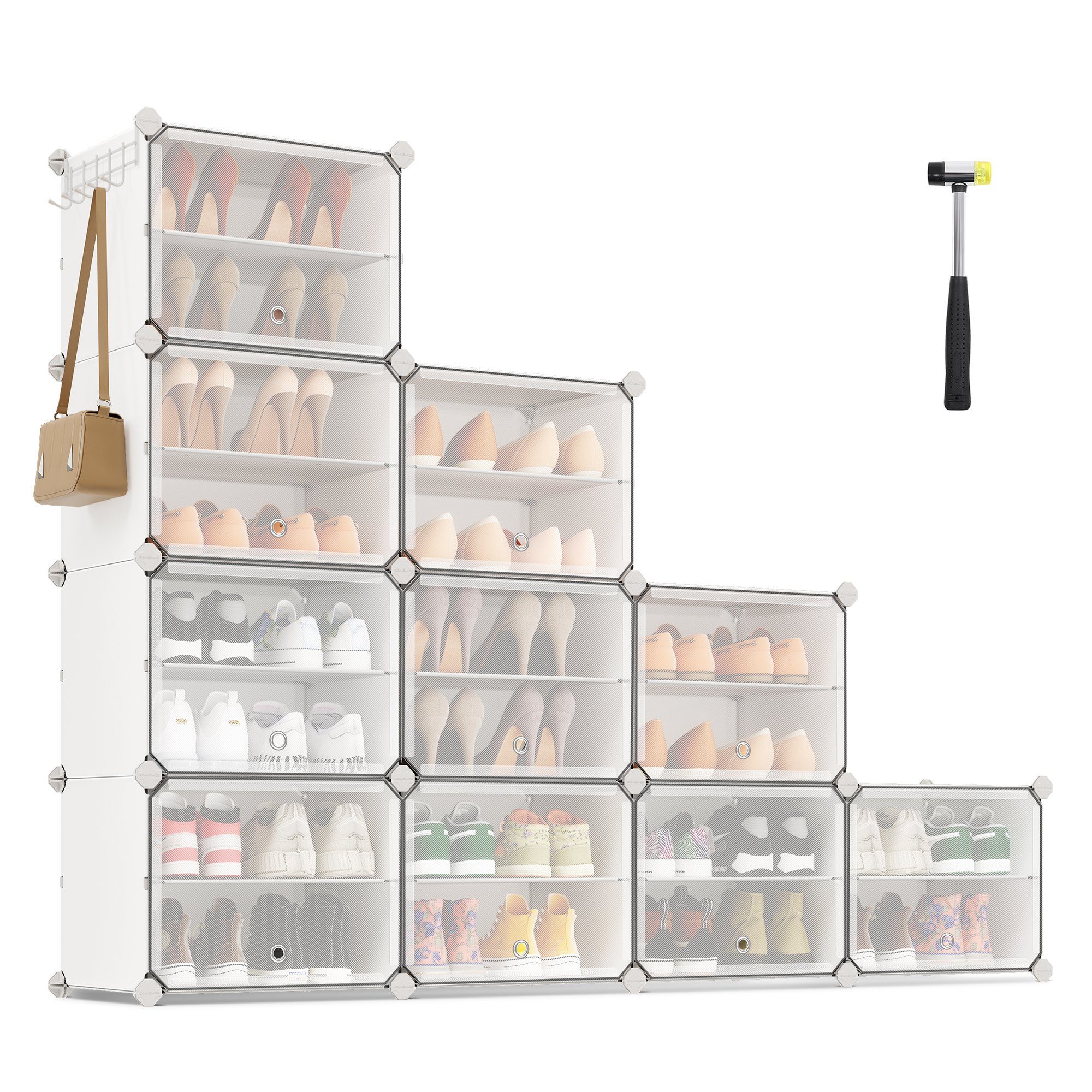 SONGMICS Schuhregal Schuhschrank, 30 x 40 x 30 cm pro Fach, für Flur, Eingangsbereich, mit 10 Fächern, mit Türen, für bis zu 40 Paar Schuhe, anpassbar