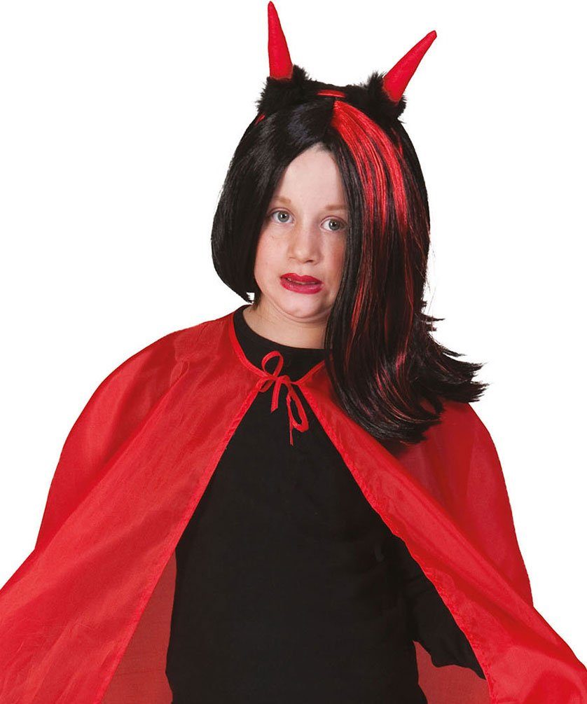 Damen Teufels Kostüm Set – Mit Umhang, Hörnern, Schwanz, Vampirzähnen & Gabel, Für Halloween & Partys
