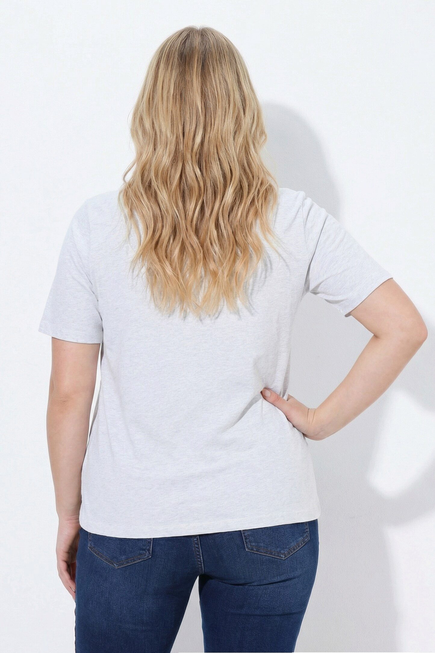 Ulla Popken T-Shirt T-Shirt Hirsch Classic V-Ausschnitt Halbarm