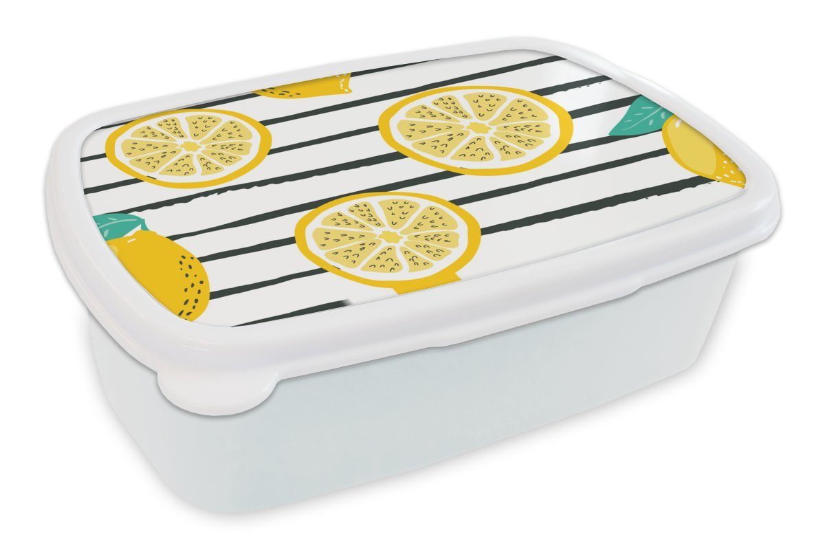 MuchoWow Lunchbox Zitronen - Sommer - Muster, Kunststoff, (2-tlg), Brotbox für Kinder und Erwachsene, Brotdose, für Jungs und Mädchen weiß