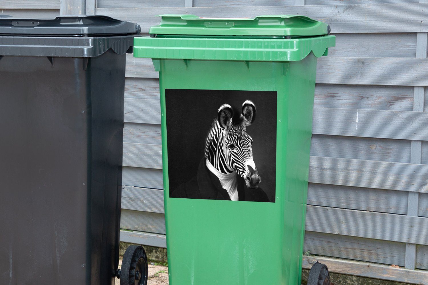 (1 Container, Sticker, Zebra Weiß MuchoWow Malerei Schwarz St), Mülltonne, Mülleimer-aufkleber, - - - Wandsticker Abfalbehälter