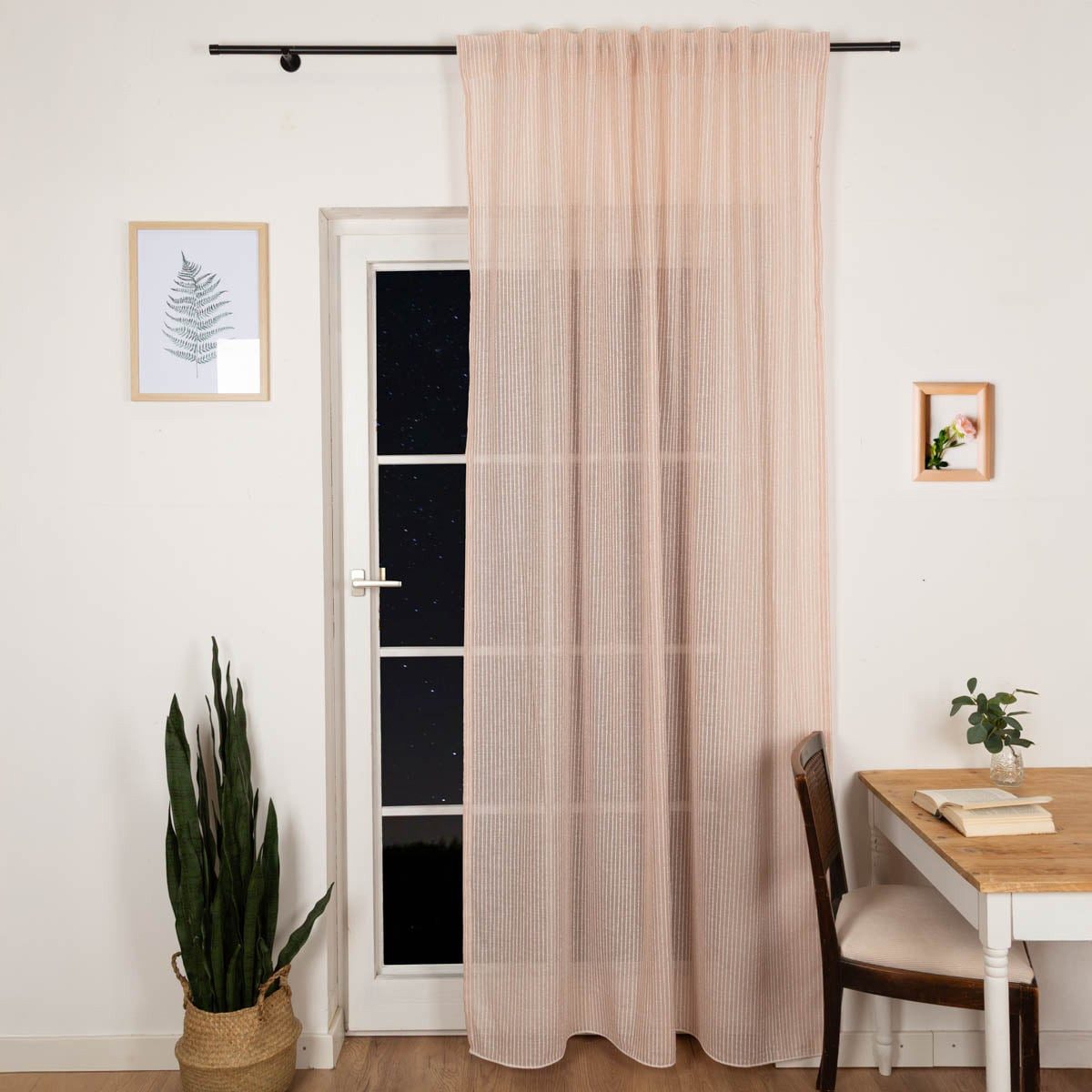 SCHÖNER LEBEN. Vorhang Gardine Smok-Schlaufe Bouclé Streifen rosa 2,45m Höhe, Smokband, leicht perforiert, Voile, made in Germany,handmade,mit Bleiband,pflegeleicht