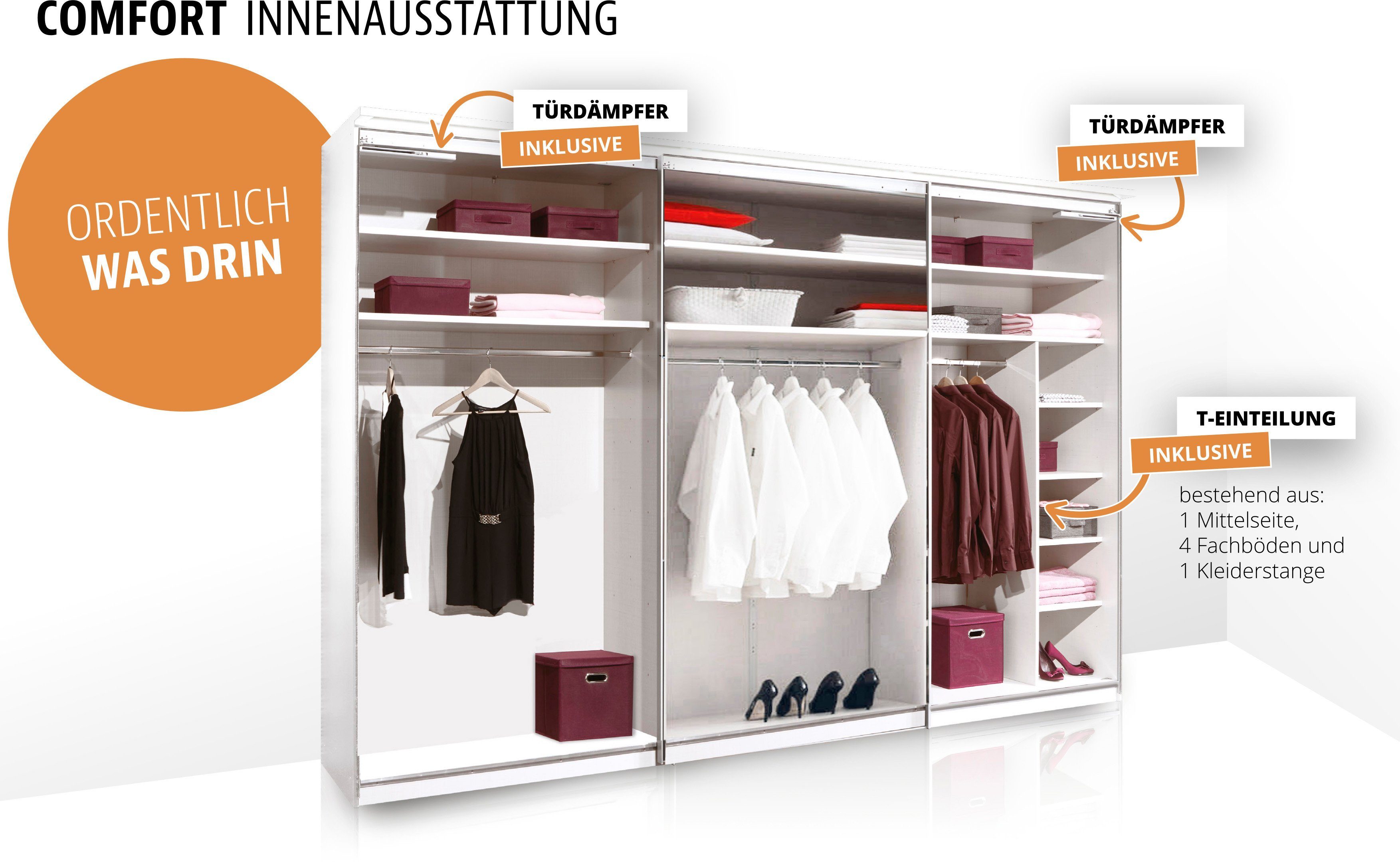 STAUD Schwebetürenschrank Includo, Made in Germany Mit vier verschiedenen Ausstattungsvarianten
