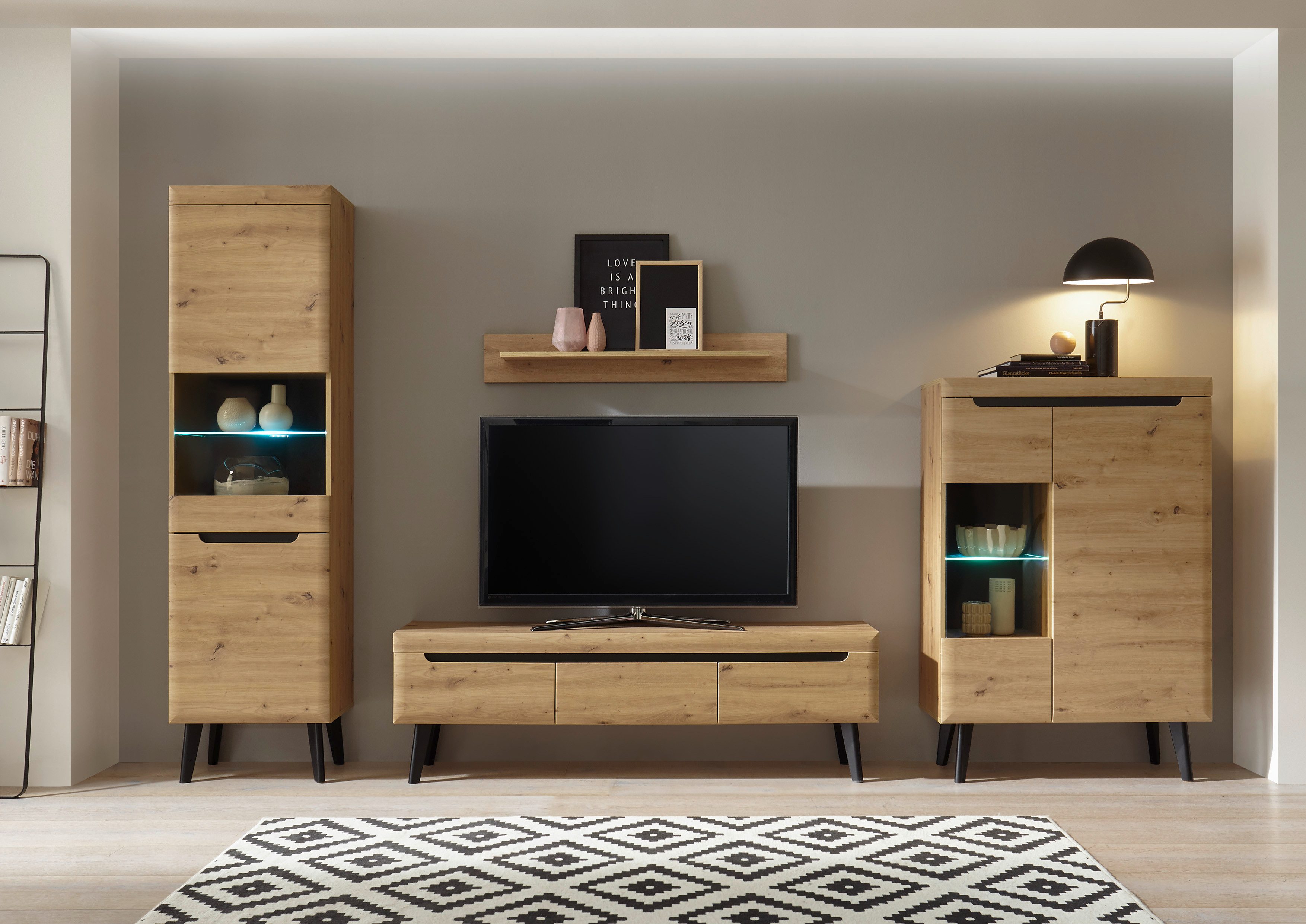 99rooms Wohnwand Tasania, (Set (4-St), Wohnmöbel), mit viel Stauraum, wahlweise mit LED-Beleuchtung