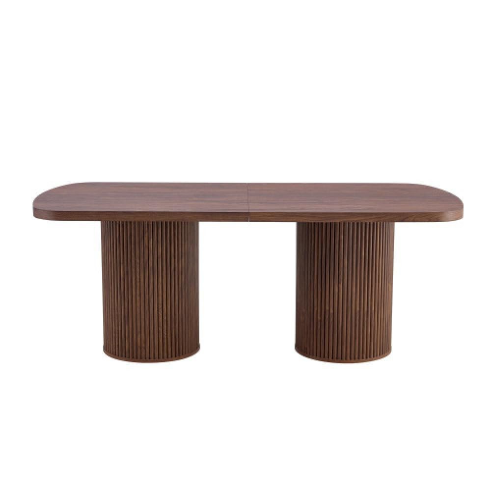 BBWL Esstisch mit geriffeltem Säulenfuß, Wabi-Sabi Mid-Century Küchentisch, Ovaler Esstisch MDF Holzoptik