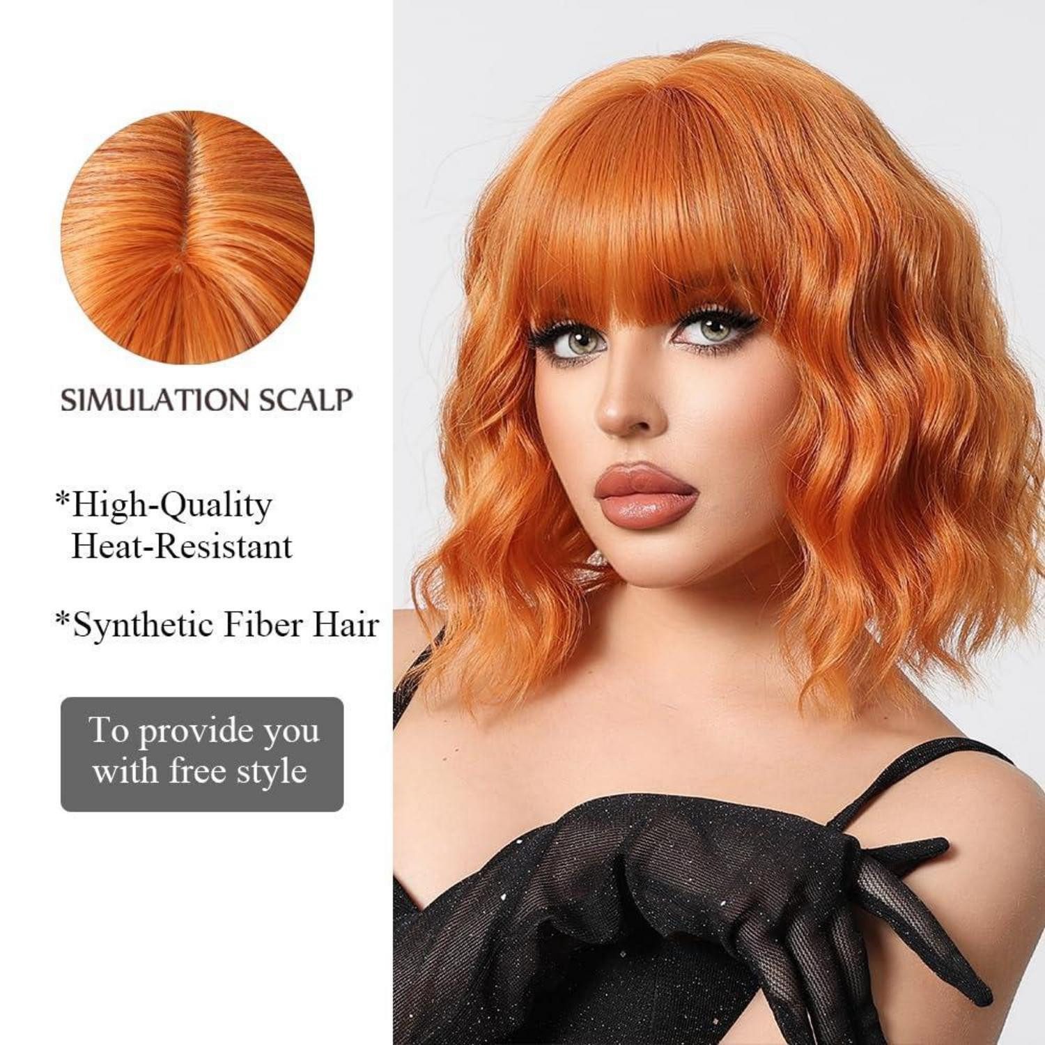 LuxusKollektion Kunsthaarperücke Orange Perücke Frauen Kurz Gewellt Synthetisches Haar Hitzebeständig