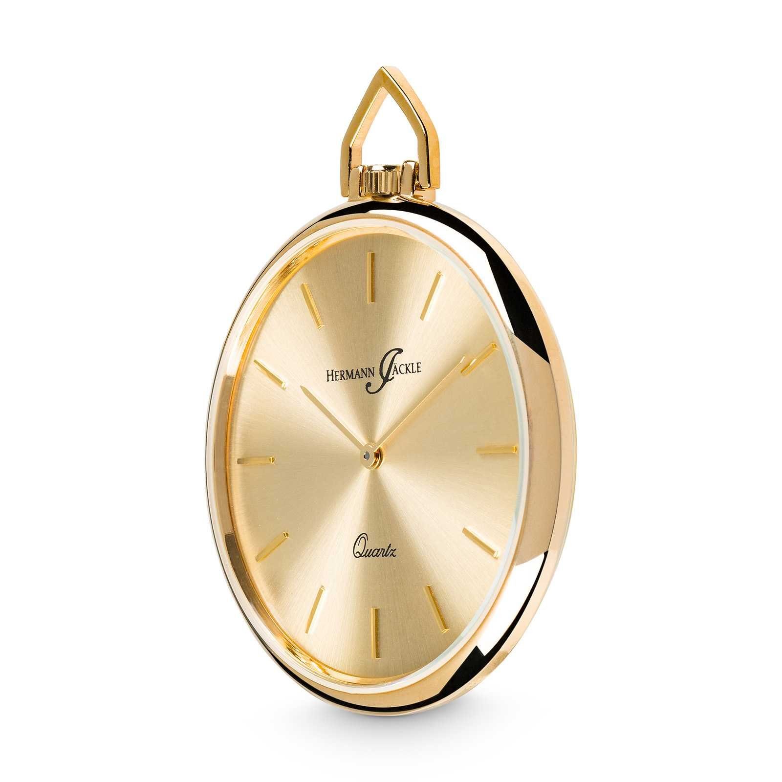 Hermann Jäckle Taschenuhr Dresden II Vergoldet, Quarzwerk, 40 mm, Mineralglas, mit Kette & Etui, – Ideal für Westen- oder Sackotaschen