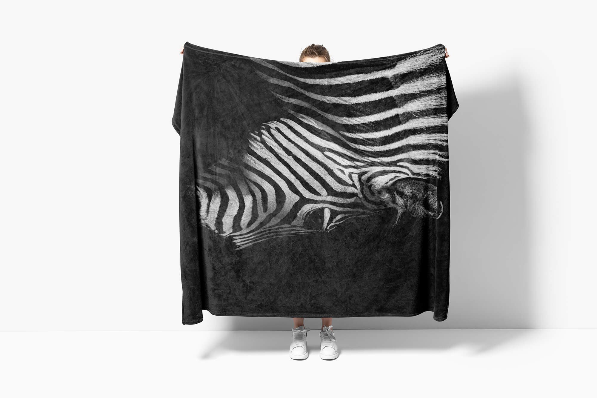 Sinus Art Handtücher Handtuch Strandhandtuch (1-St), mit Kuscheldecke Zebra Saunatuch Handtuch Schwarz Weiß, Baumwolle-Polyester-Mix Tiermotiv