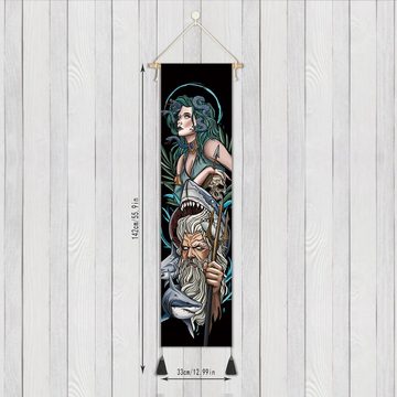 GalaxyCat Poster Hochwertiges Griechische Götter Rollbild aus Stoff, Mythologie Kakemo, Poseidon & Medusa, Poseidon & Medusa Rollbild / Wallscroll