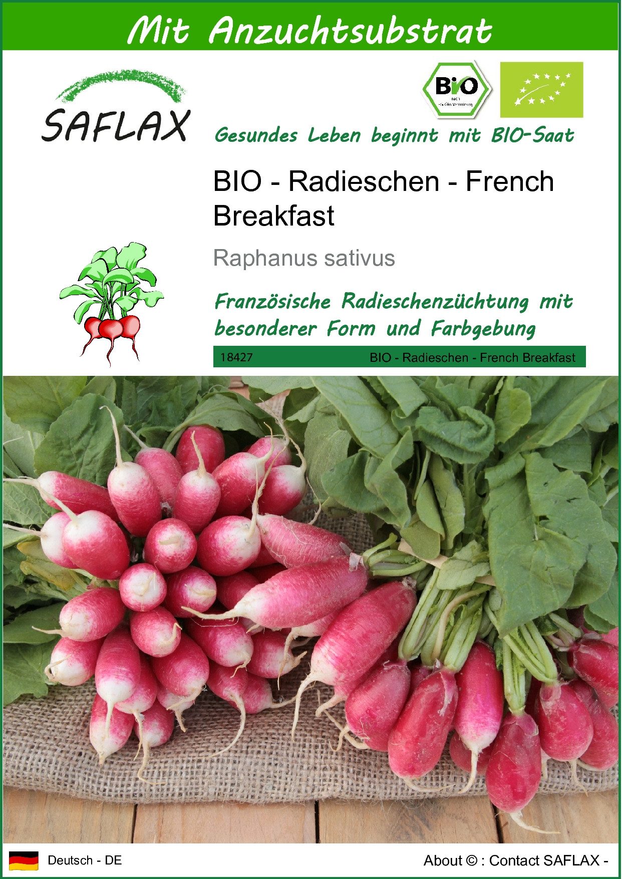 Gemüsesamen SAFLAX - Samen und Substrat - BIO - Radieschen - French Breakfast