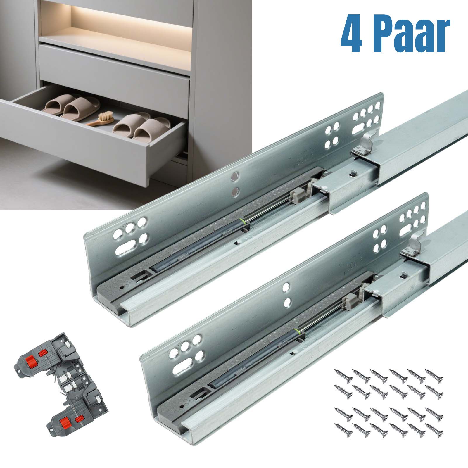 Wayne Hardware Auszug 4 Paar Schubladenauszug Schubladenschienen mit Dämpfung (SoftClose)