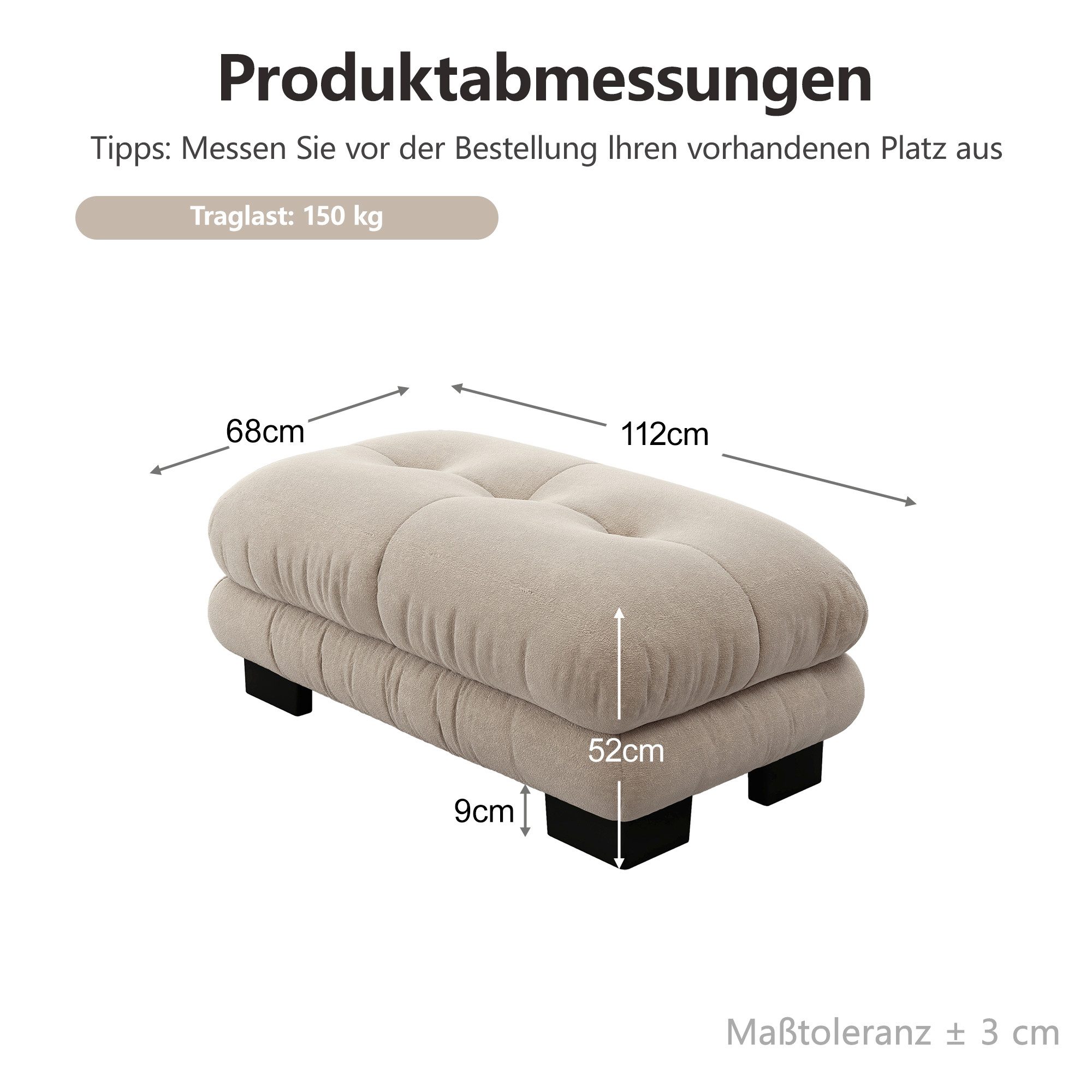 BlingBin Polsterhocker 112x68cm Fußhocker Hocker Fußbank Fußstütze aus Chenille (1 Stück, 1 St., 112B x 68T x 52H cm), Ottoman mit pflegeleichter Stoffbezug, passend zum Big Sofa