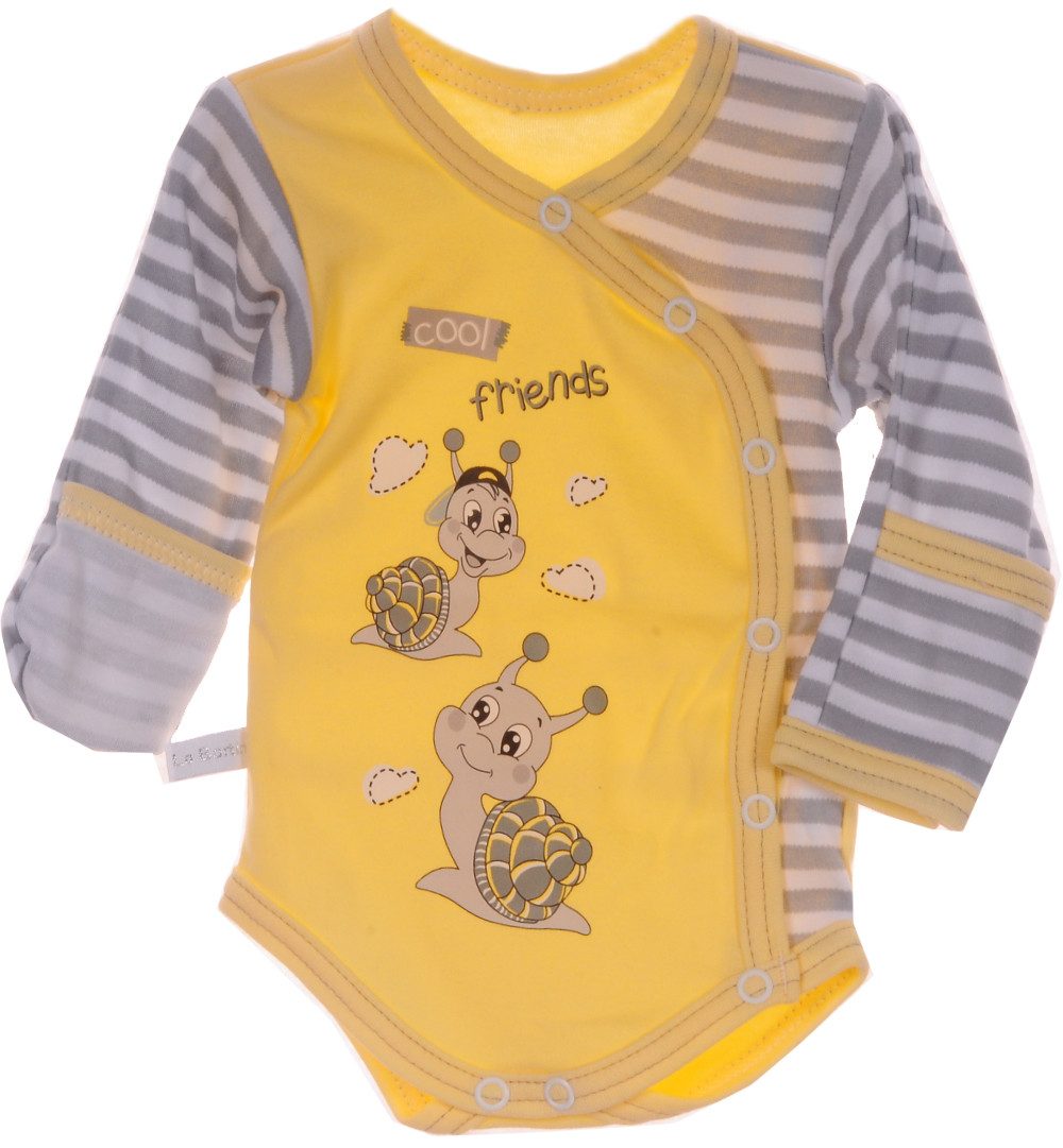 La Bortini Langarmbody Baby Wickelbody mit Kratzschutz Body langarm in Gelb mit Schnecke aus reiner Baumwolle, 44 50 56 62 68 74