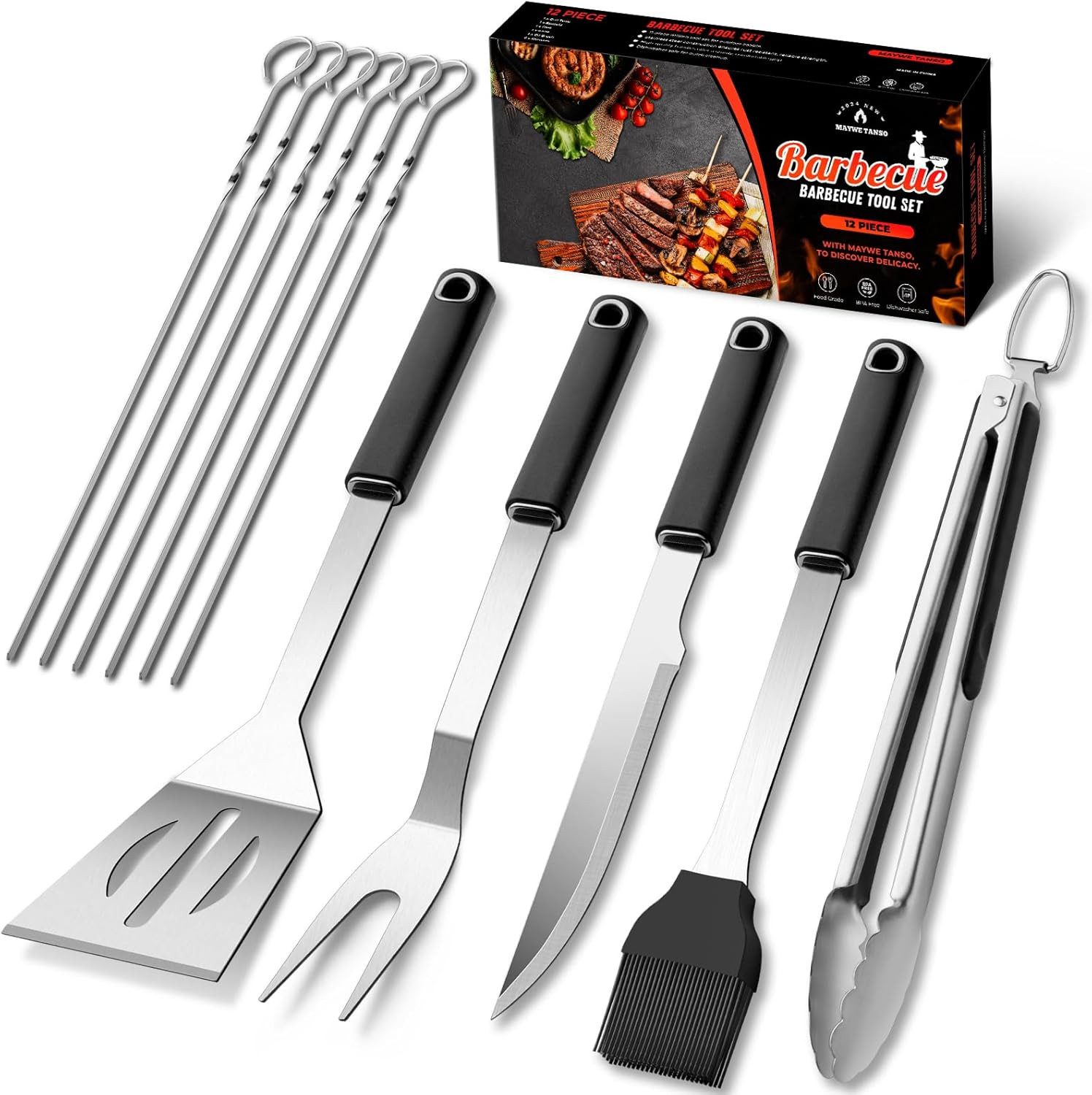 Blusmart Grillbesteck-Set 9-teiliges Grillbesteck-Set, (Professionelles Grillzubehör aus Edelstahl, Zum Grillen und Kochen auf dem Grill), Kann als Geschenk für Männer und Frauen verwendet werden