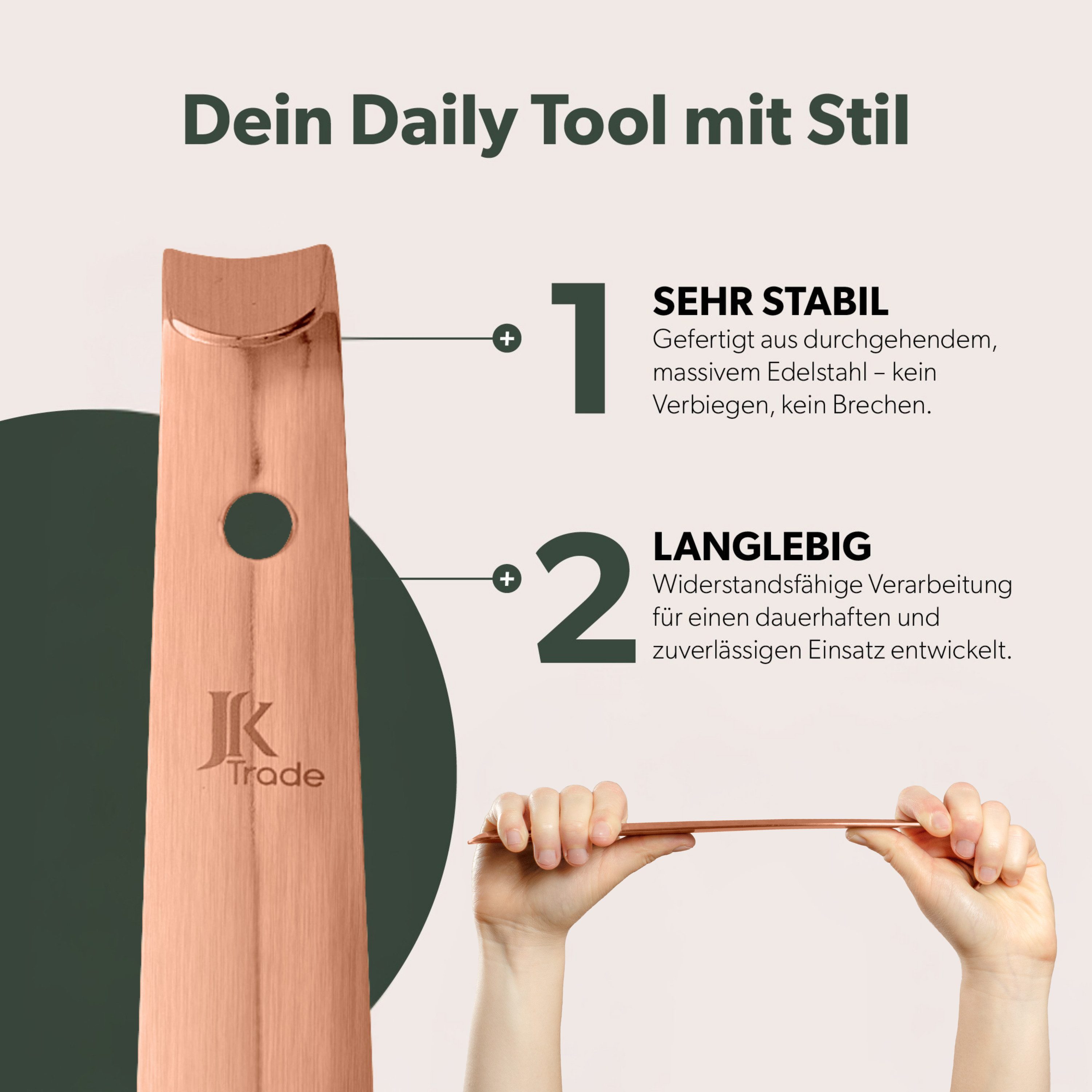 JK Trade Schuhlöffel 29cm Edelstahl Kupfer poliert (1-tlg., klein & stabil), für jede Sporttasche – Aufhängbar & hochwertig verarbeitet