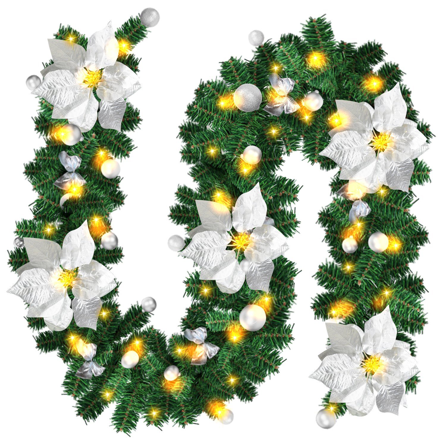 Kunstgirlande 2.7M Weihnachtsgirland Tannengirland Weihnachtdekoration 50 LEDs, Clanmacy