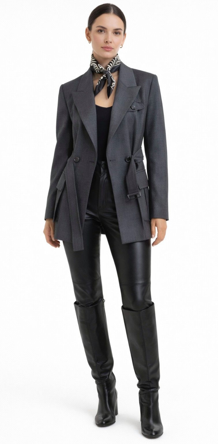 BRUNELLO CUCINELLI Fieldjacket Utility Sakko Doppelreihiger Blazer mit Gürtel Utility-Taschen, Notched-Lapels, Knopfmanschetten