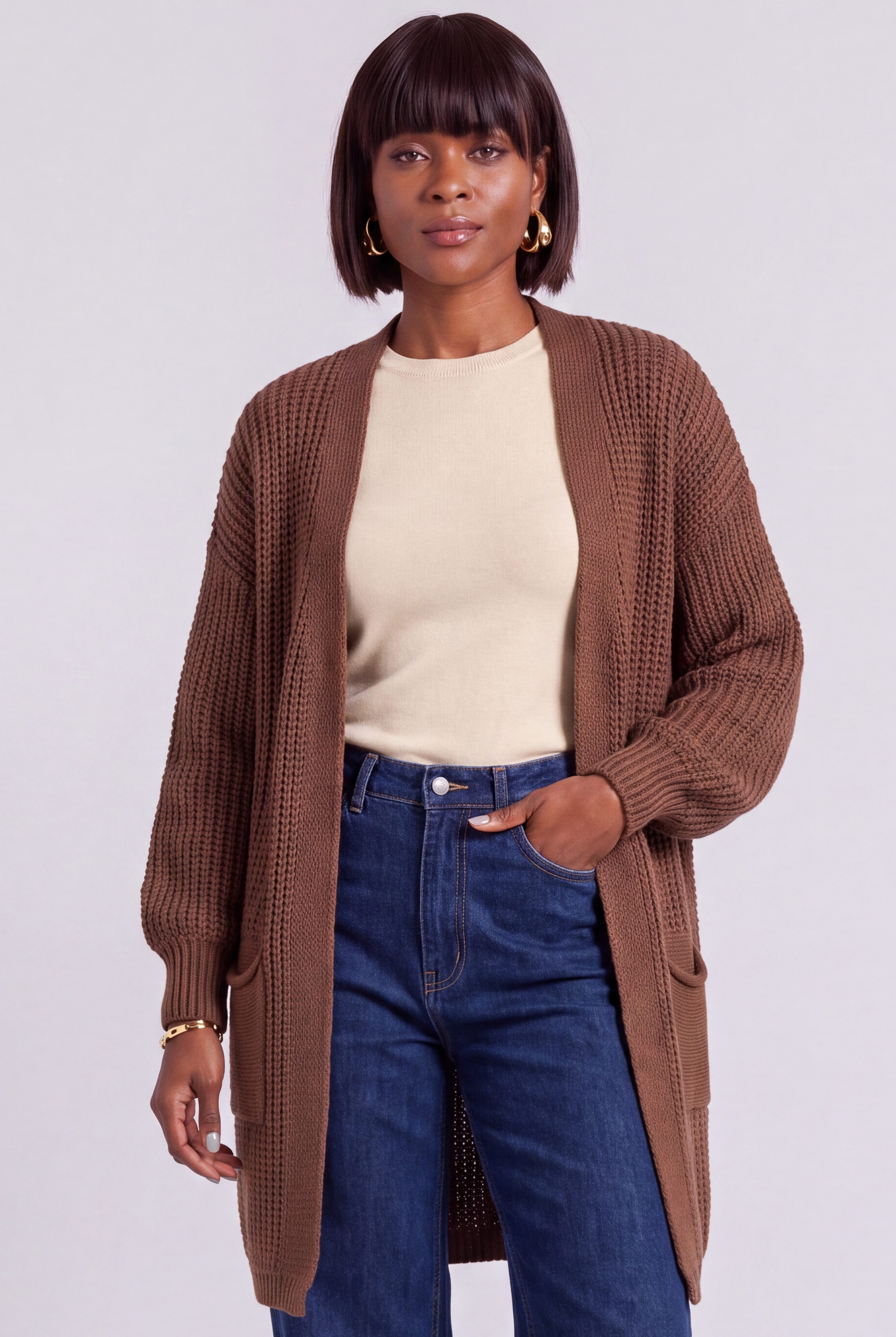 YC Fashion & Style Cardigan Offene Damen Strickjacke aus Grobstrick mit Taschen – One Size 34–46 in Unifarbe