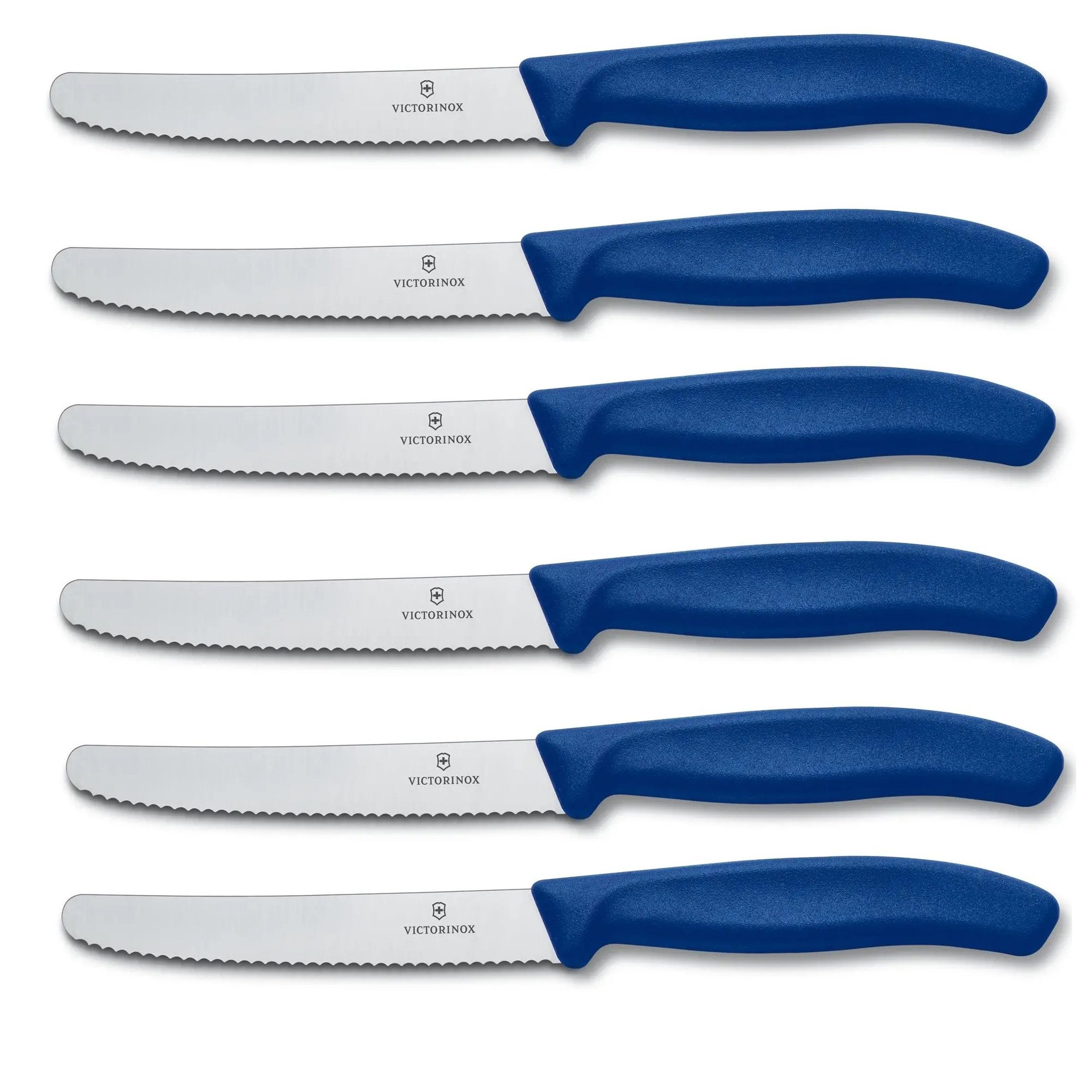 Victorinox Томатный нож Столовый нож Set, 6-teilig, Blaue Griffe, präziser Wellenschliff, ideal für Küche & Picknick