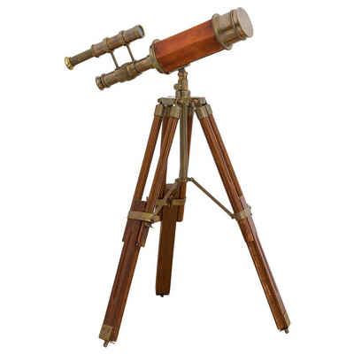 Aubaho Teleskop Doppel-Teleskop mit Holz-Stativ Fernrohr Fernglas Messing Antik-Stil