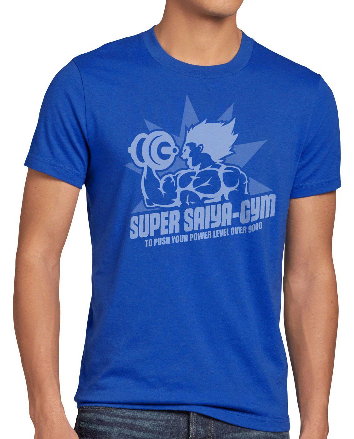 style3 Print-Shirt Herren T-Shirt Super Saiya Gym dragonball meister roshi z songoku fitness studio blau