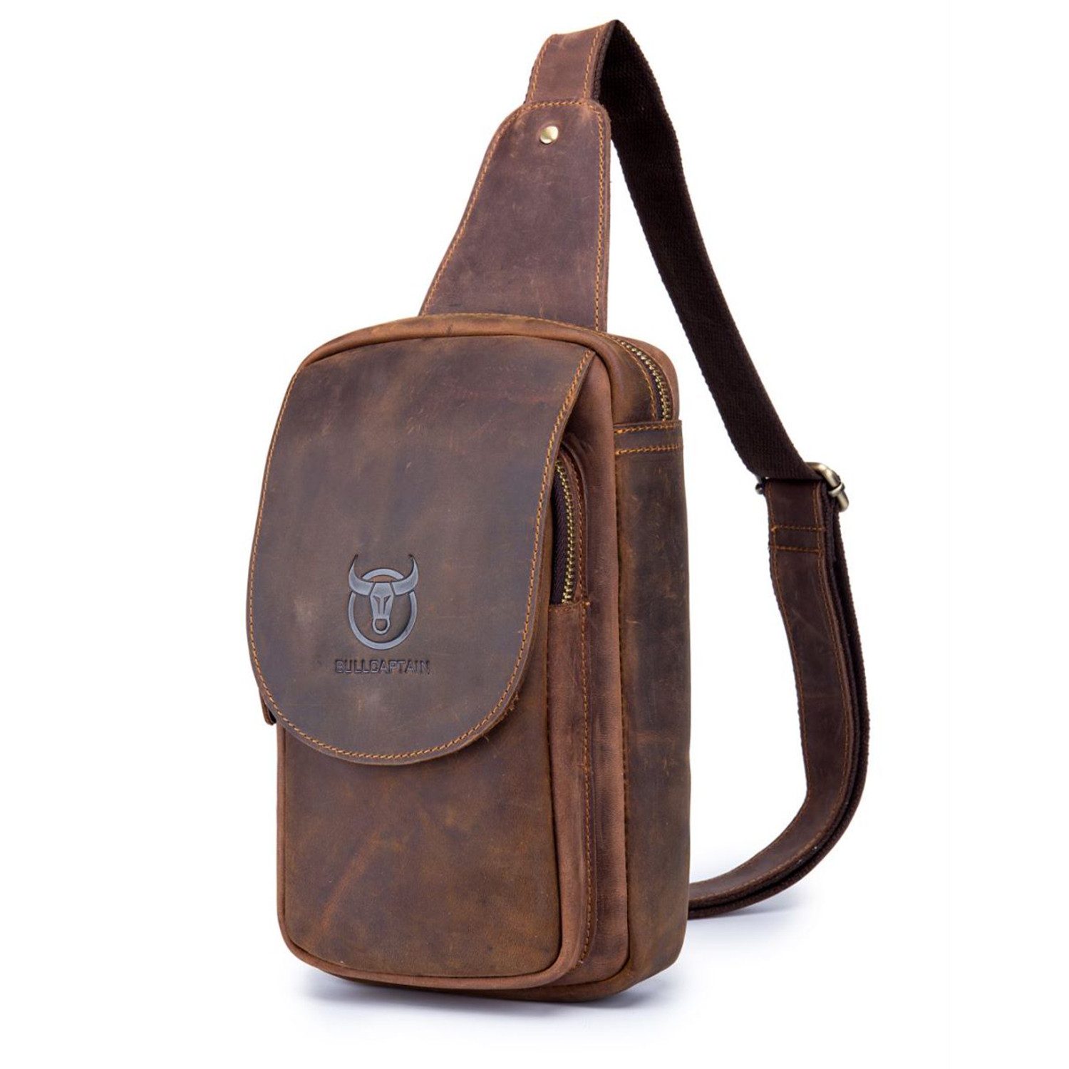 REDOM Schultertasche Brusttasche Sling Schulter Rucksack Rucksäcke Crossbody Umhängetasche (aus Echtes Leder Herren und Damen 16 x 26 x 10 cm, Geldgürtel, Sport, Sporttasche, Handytasche, Anti-Diebstahl, Echtleder), für Outdoor Camping Reisen Wandern Radfahren Multipurpose Tagepacks