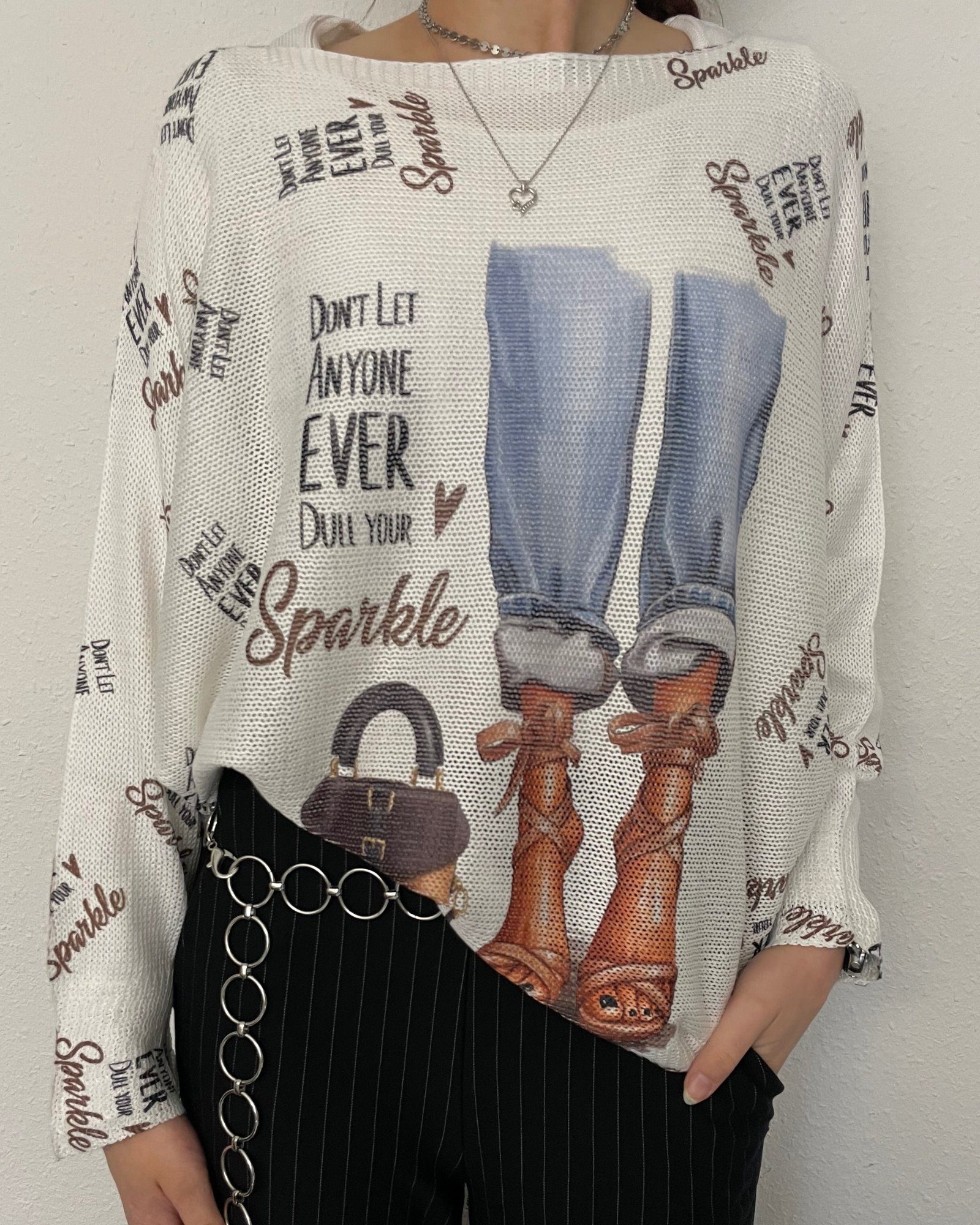 ITALY VIBES Langarmshirt - Shirt SPARKLE - leichter Pullover - Print Heels - ONE SIZE passt hier Gr. XS -L