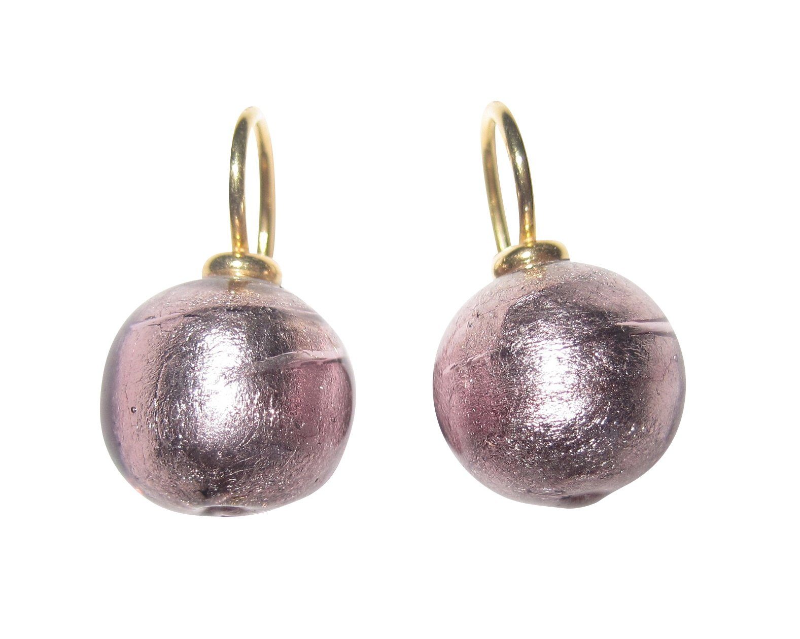 Mugello Paar Ohrhänger Murano aubergine gold platt. stilvoll trendig modisch Unikat, Handgearbeitetes Muranoglas mit eingearbeitetem Blattgold aus Italien