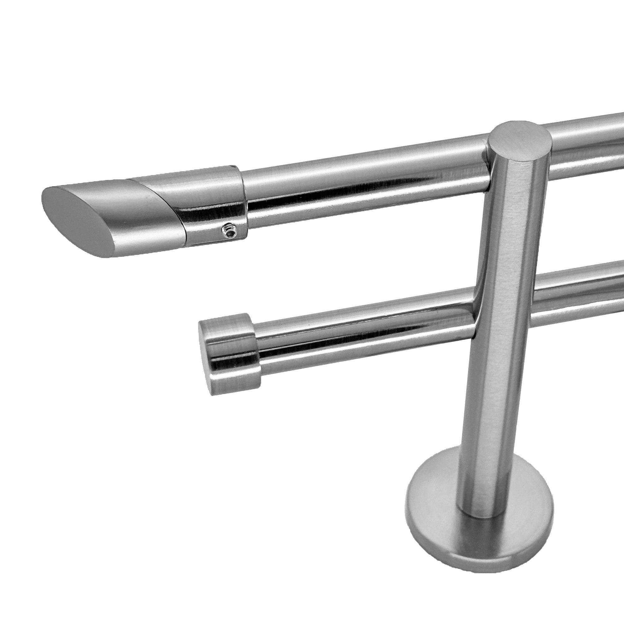 BASIT Gardinenstange Rohr Edelstahloptik 16 mm mit Wandträgern 240 cm E13, Ø 16 mm, 2-läufig, verschraubt, Metall, H22 240 cm E13 Schräge