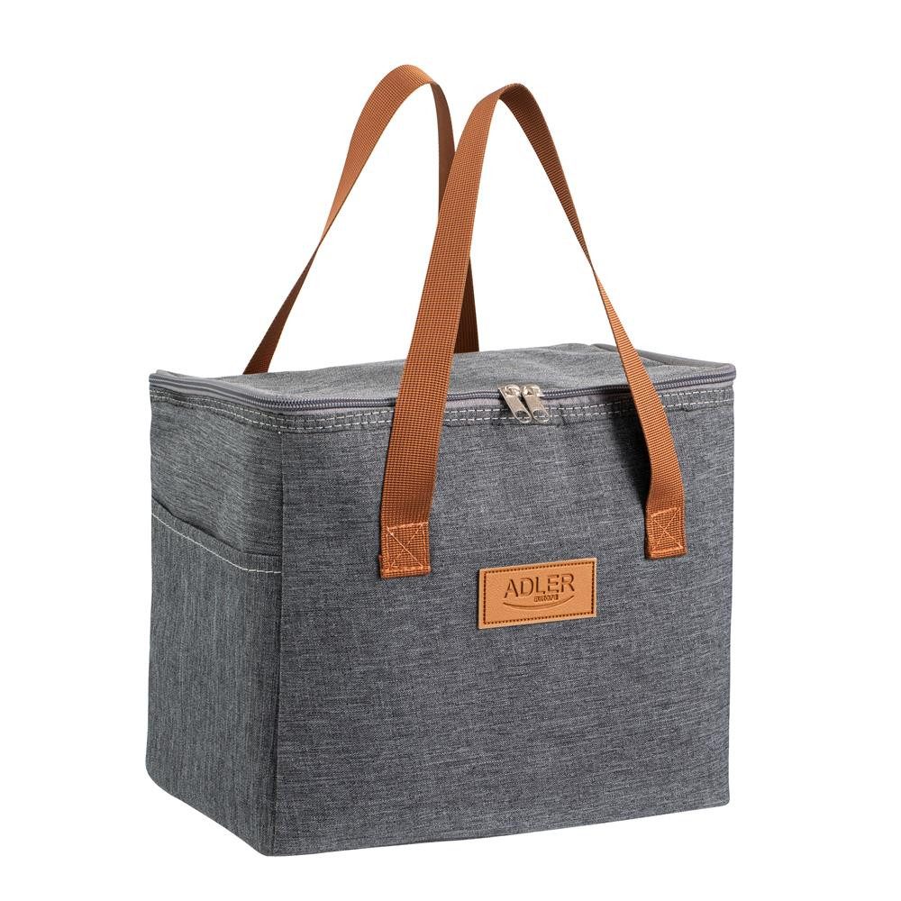 ADLER EUROPE Kühltasche AD 4523 isolierte Thermotasche mit Reißverschluss, 2 Außentaschen, 10 l, Picknicktasche, klein, tragbar, Einkauf, Picknick, Strand, grau