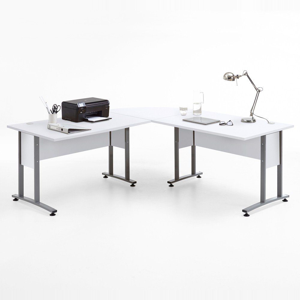 Lomadox Schreibtisch Stellmaß COLUMBUS-10, Schränke matt - 568/221/40cm weiß