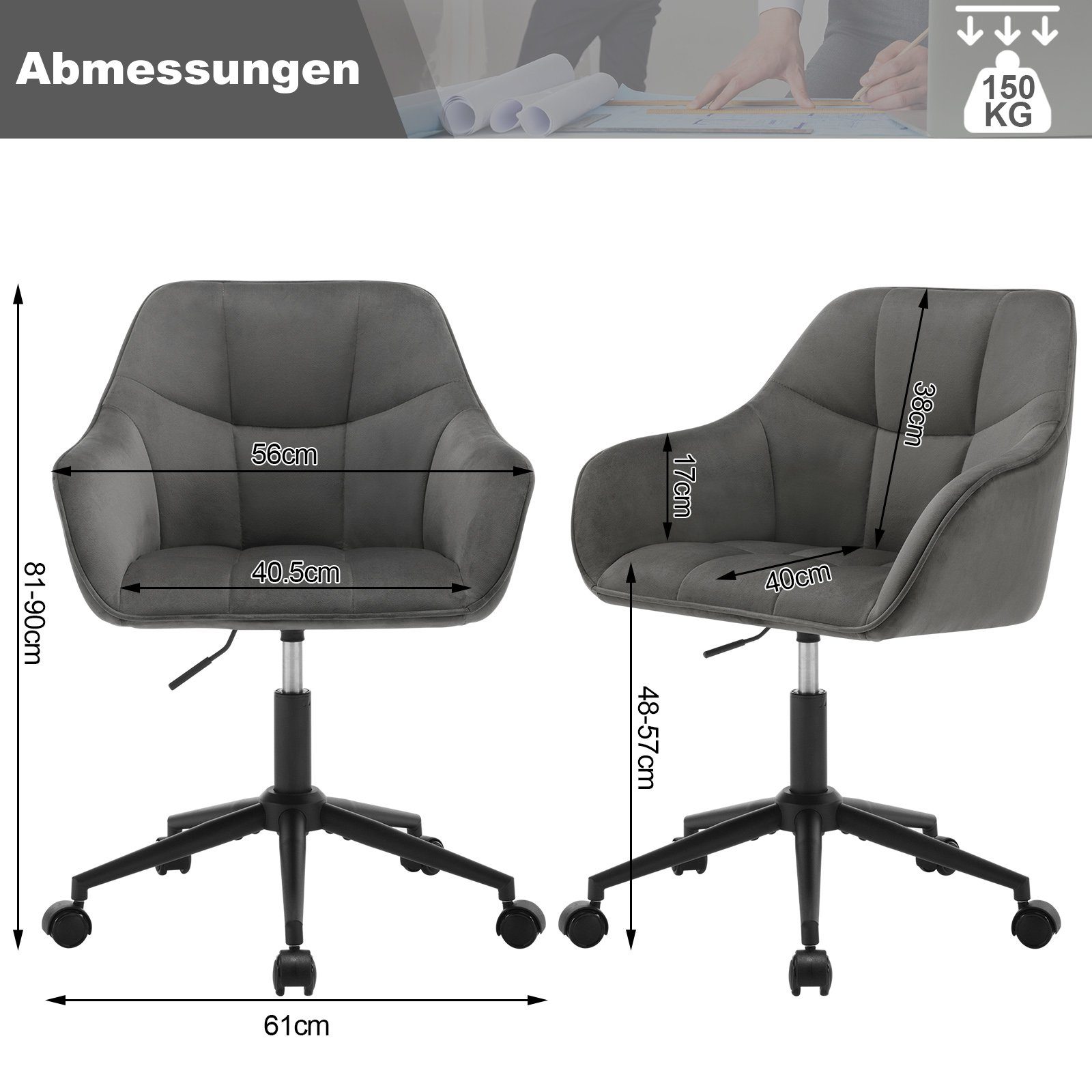 Woltu Bürostuhl (1 St), Homeoffice Stuhl, höhenverstellbar, Samtsitz