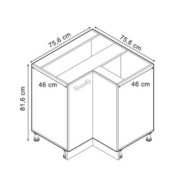 Livinity® Eckunterschrank Küchenunterschrank R-Line 75,6 cm Weiß Schwarz Beton