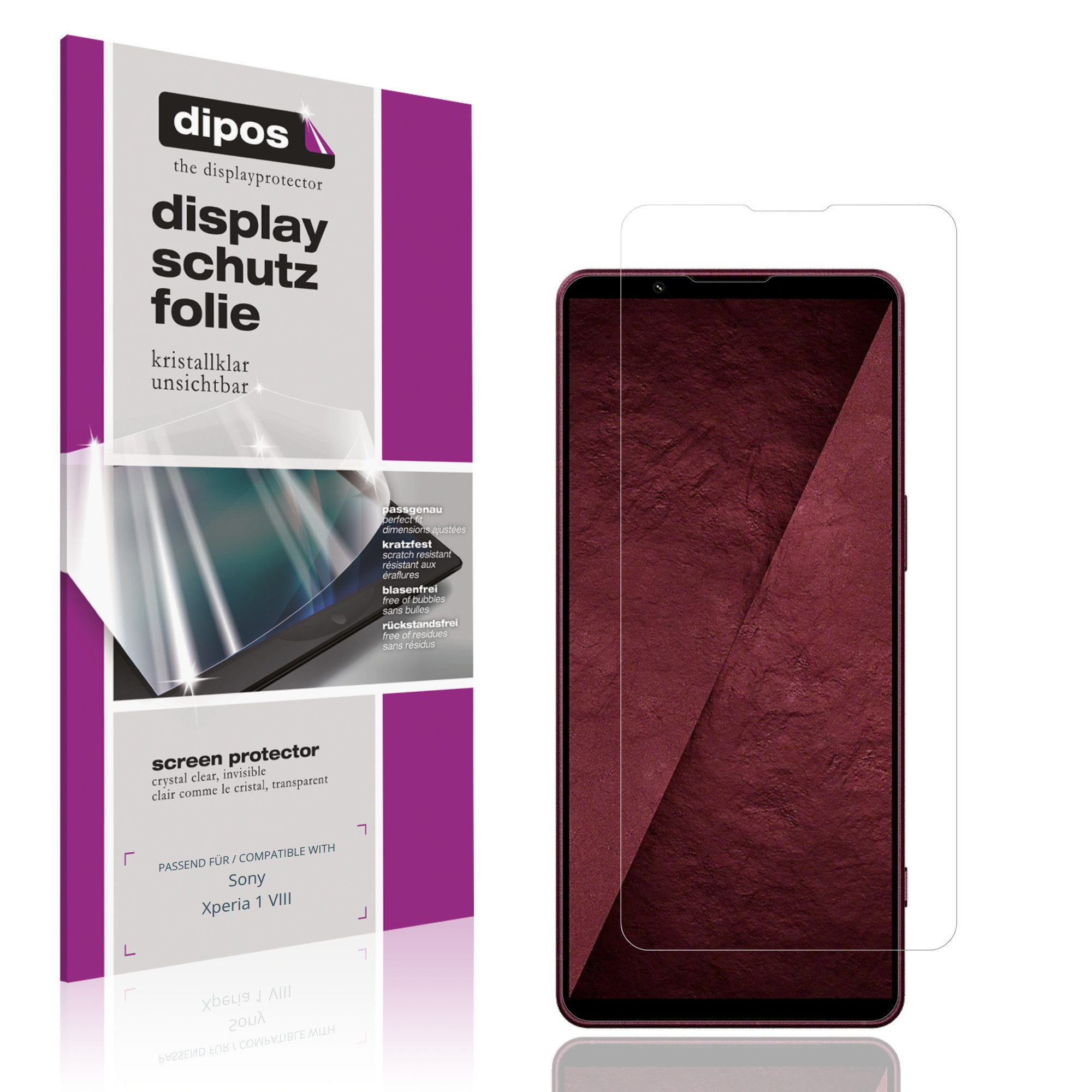 dipos Displayschutzfolie Schutzfolie für Sony Xperia 1 VIII, 4 Stück, Displayschutz Schutz Folie Made in Germany