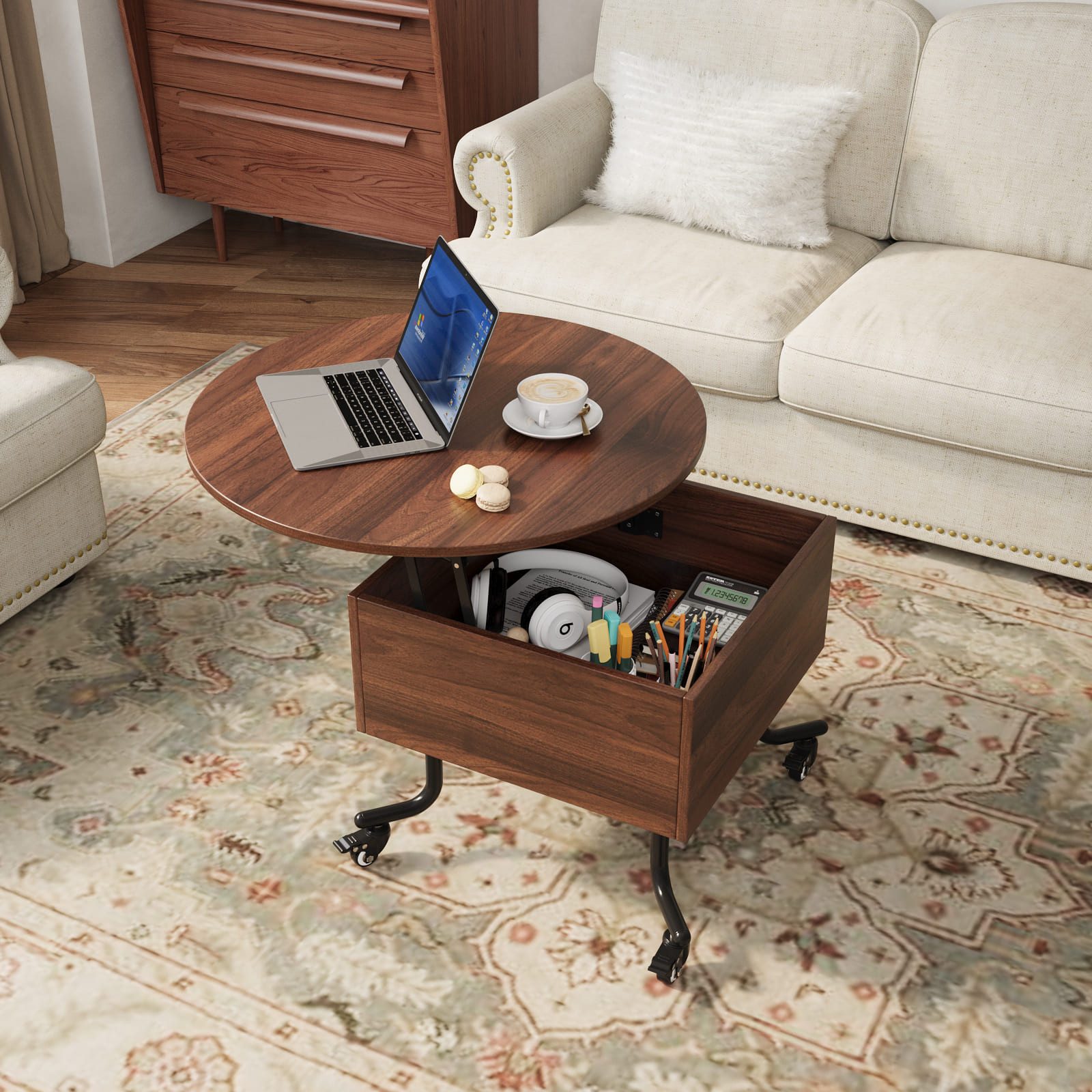 VOWNER Couchtisch Höhenverstellbarer, mit Lenkrollen, Wohnzimmertisch mit V günstig online kaufen