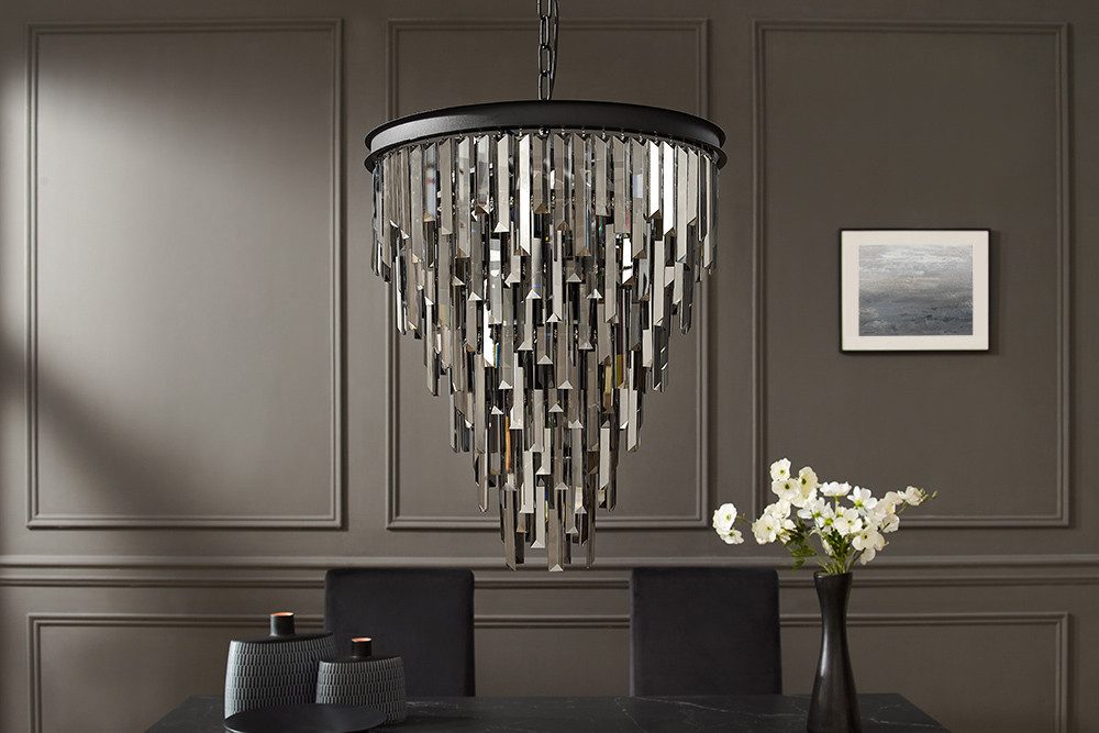 riess-ambiente Kronleuchter KRISTALL 50cm grau – Hängeleuchte mit Glasprismen & schwarzem Eisen, keine besonderen Funktionen, ohne Leuchtmittel, Luxus-Wohnacces – Bild 2 von 5